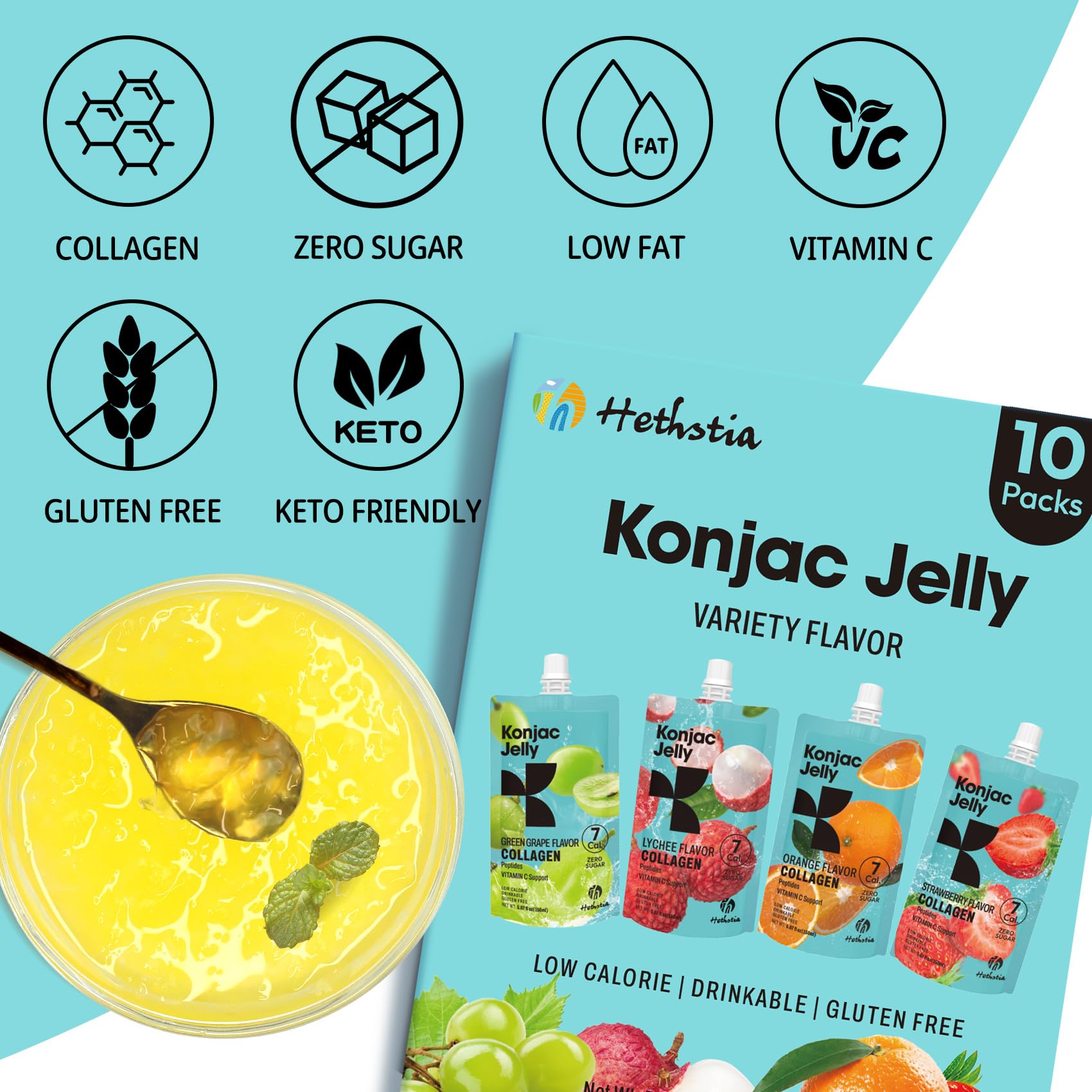 Hethstia Konjac Jelly sabor uva verde en bolsa, opción sin azúcar para merendar