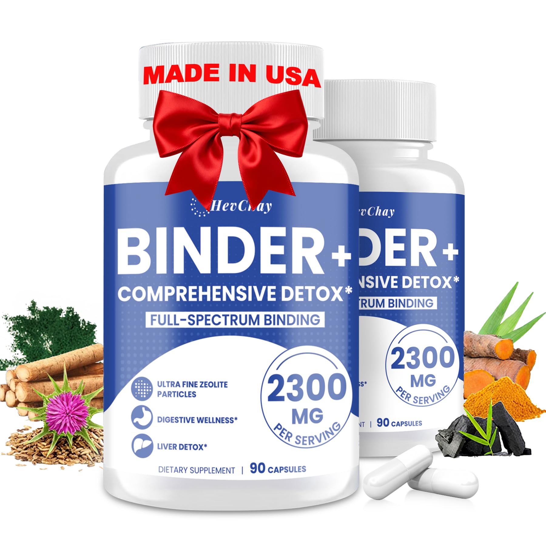 HevChay Detox Binder cápsulas 2300 mg para apoyo diario de desintoxicación.