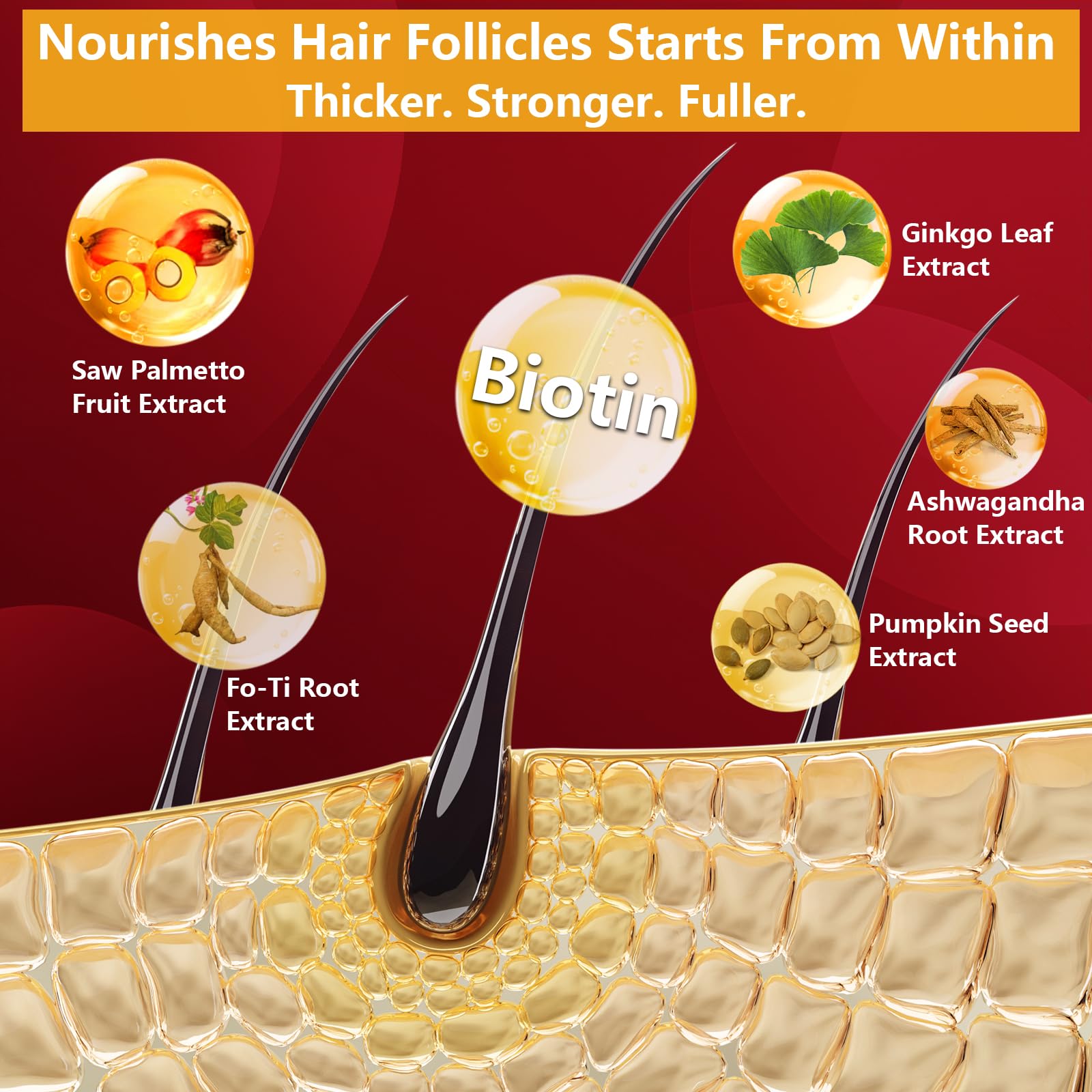 HevChay Bloqueador DHT, beneficios visibles, cabello con aspecto más completo