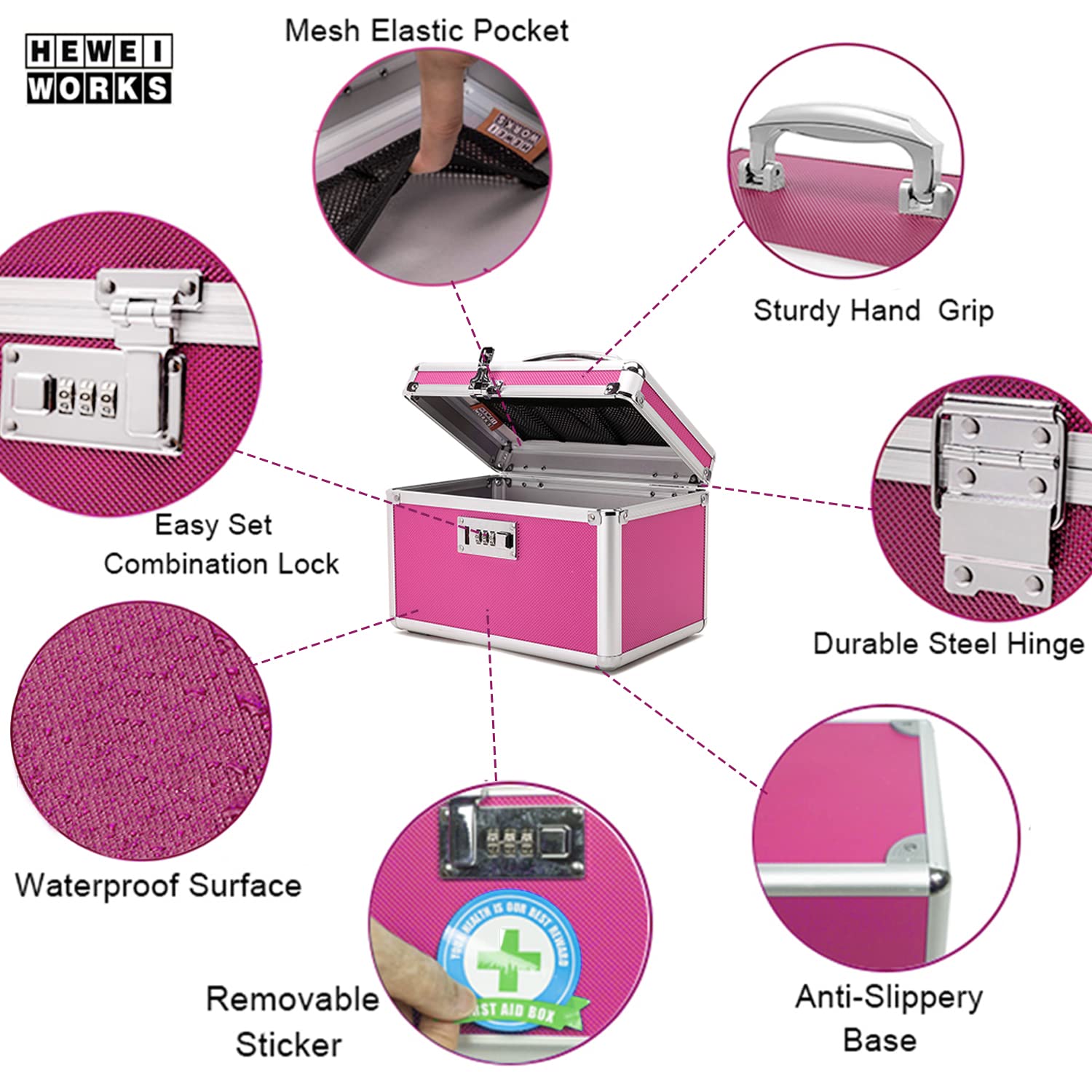 HEWEI WORKS caja-portatil-viaje rosa, perfecta para traslados y viajes ligeros.