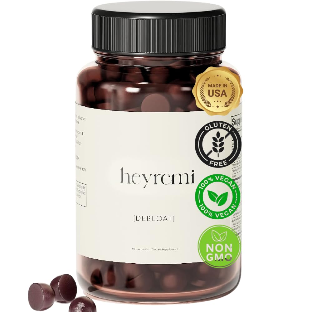 heyremi Debloat Gummies en frasco, alivio práctico para después de comer.