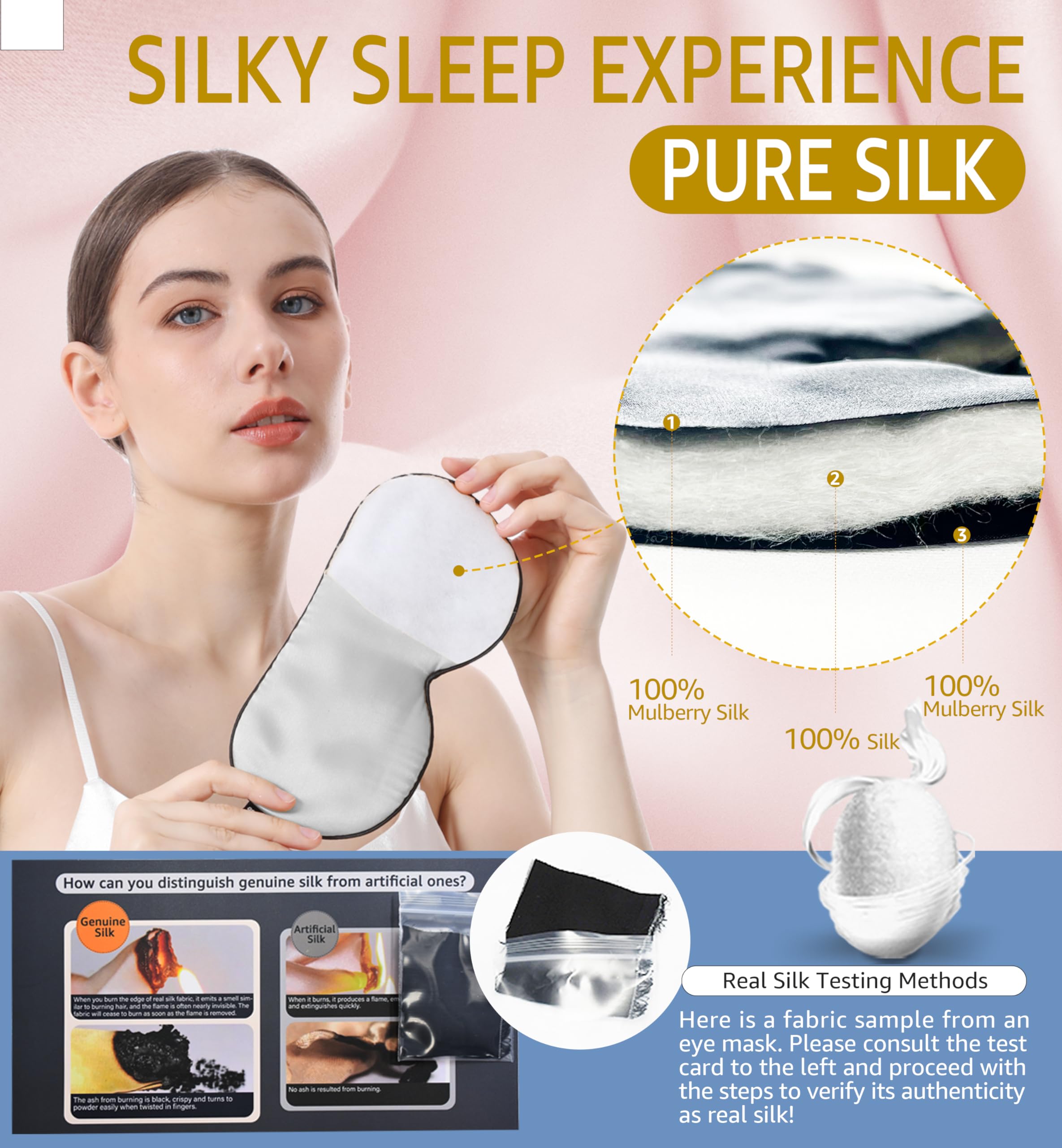 HGBOO mascarilla de seda pura, vista trasera, contacto suave para piel sensible