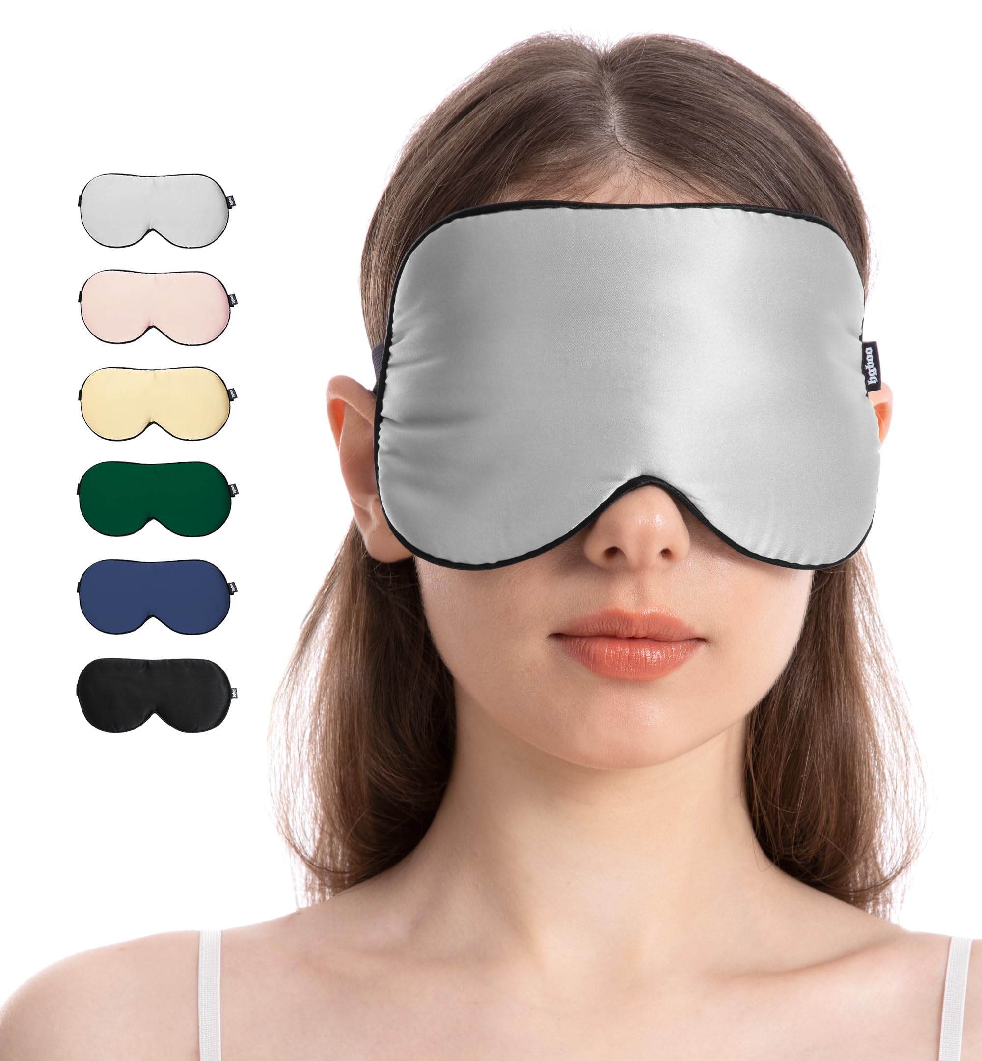 HGBOO mascarilla de seda pura, vista frontal, confort suave para dormir sin fricción