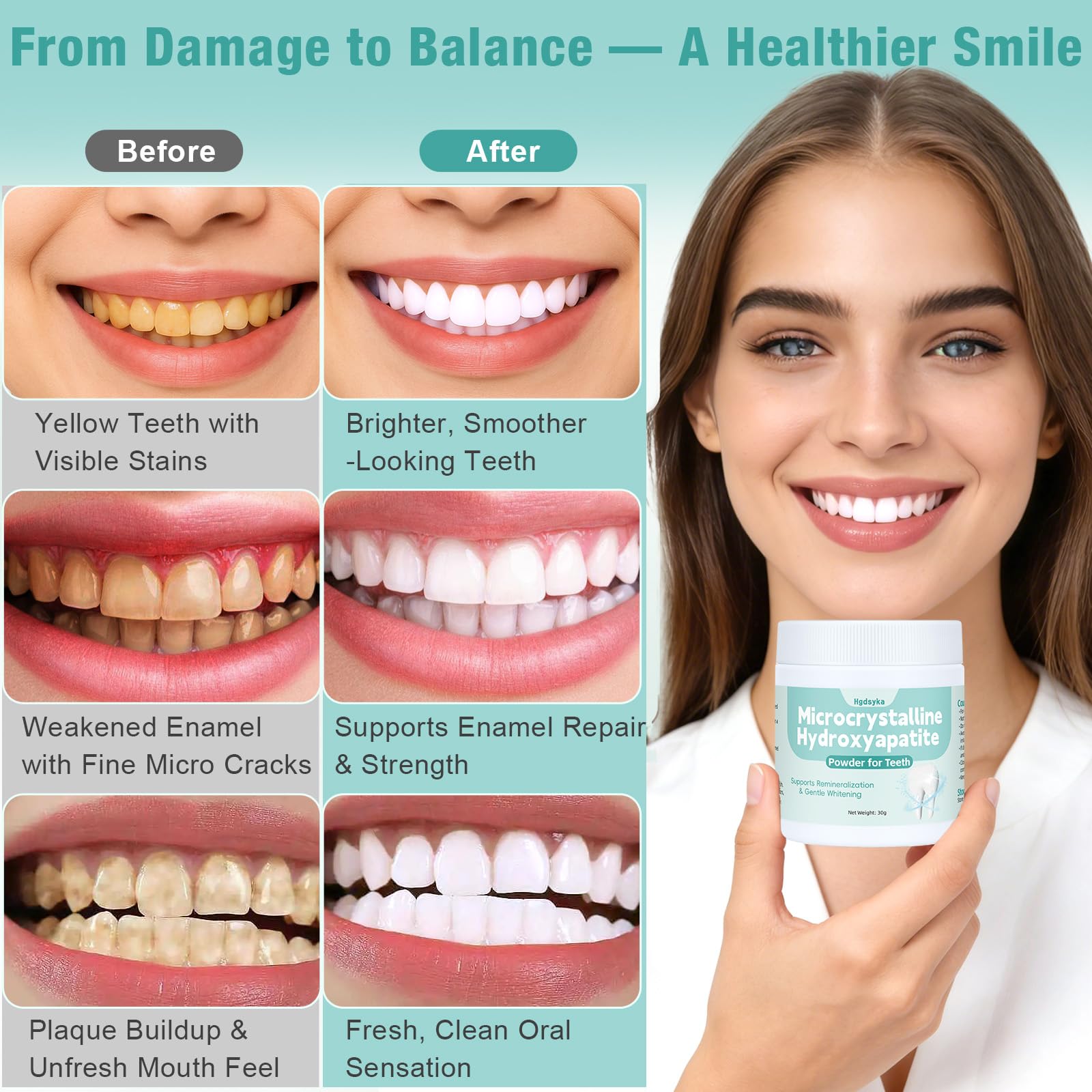 Hgdsyka MCHA polvo blanco, brillo dental suave al cepillarse