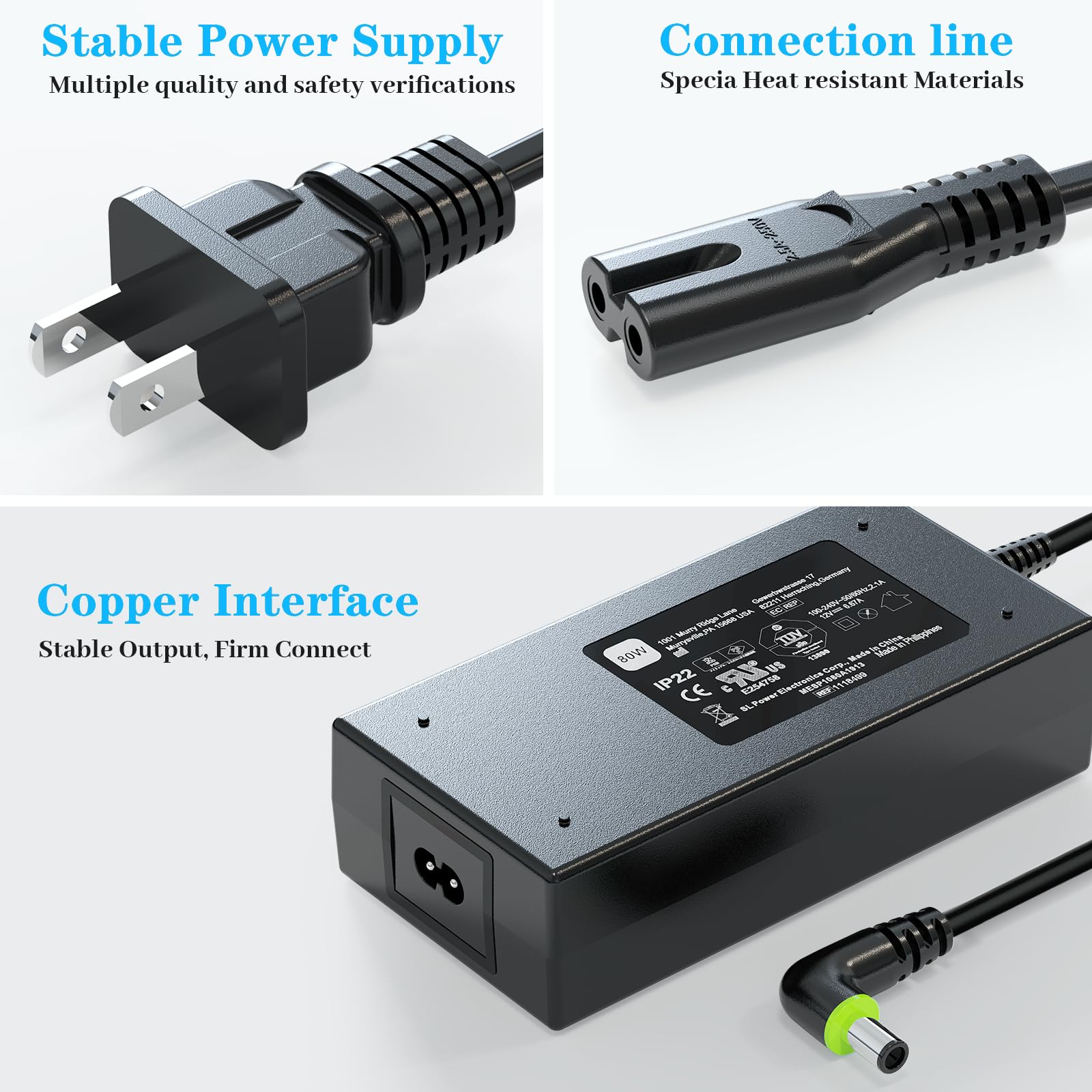 Cargador HHZ 80W para Respironics MEA080A12C, fuente de energía estable.