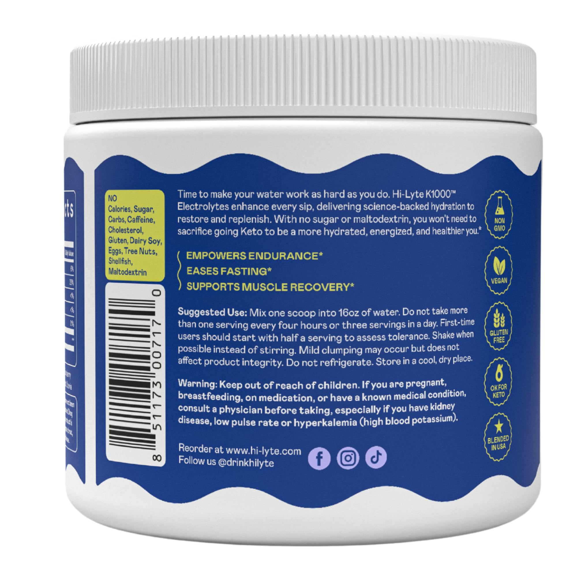 Hi-Lyte Keto K1000 envase 50 porciones, conveniente para diario.