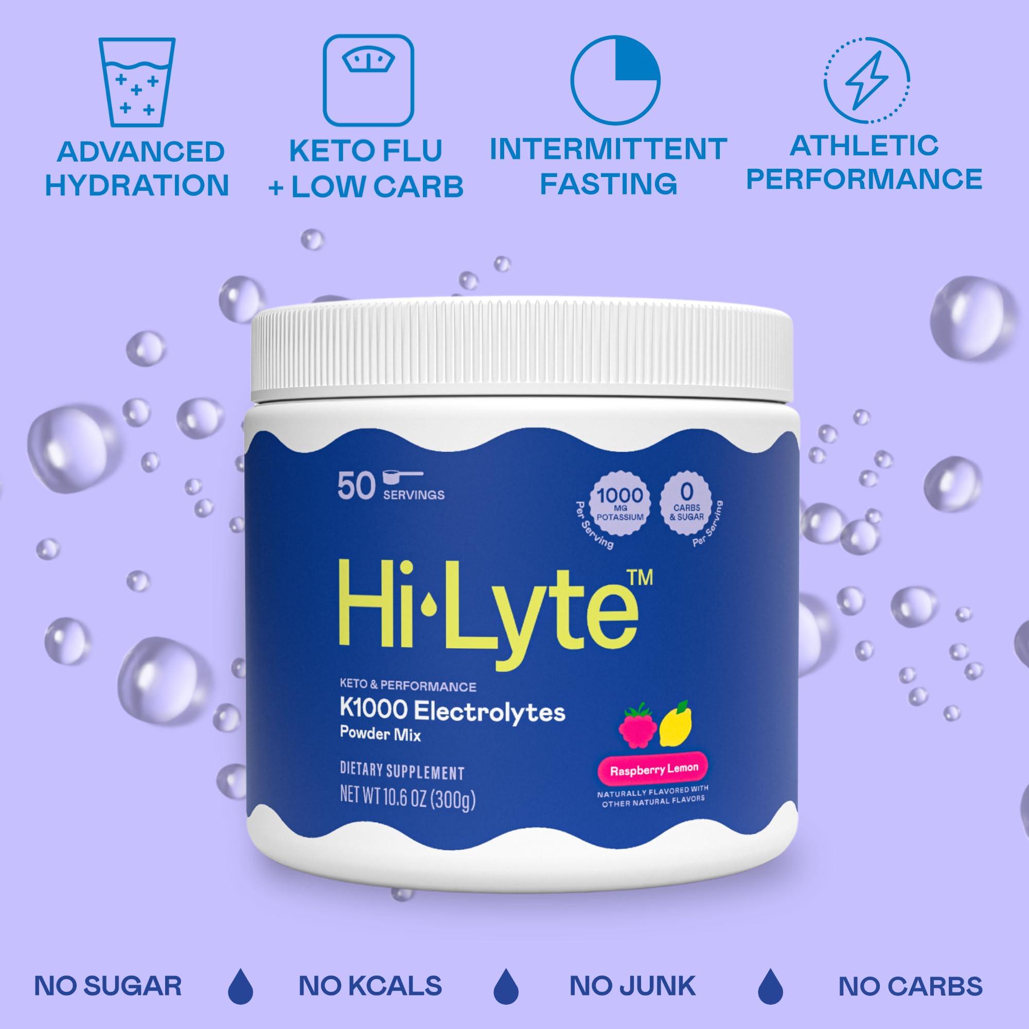 Hi-Lyte Keto K1000 con sabor Raspberry Lemon, vaso listo para energía diaria.