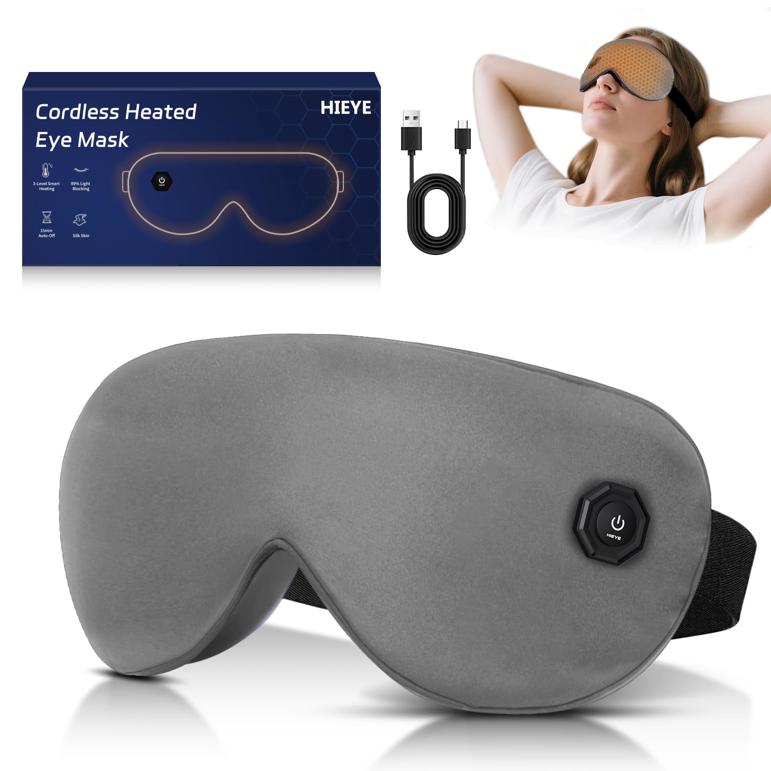 Máscara HIEYE caliente inalámbrica para ojos, alivio suave en casa.