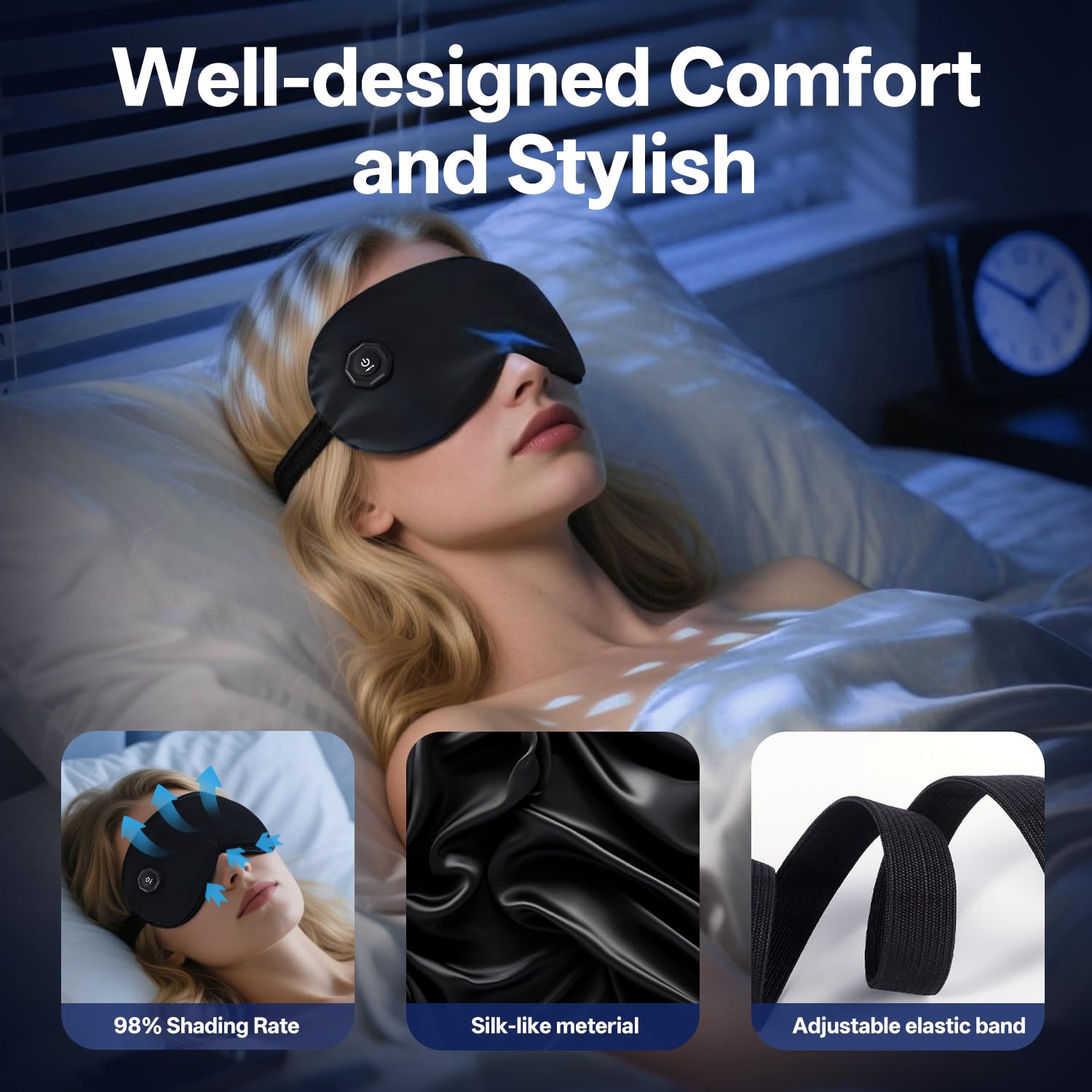HIEYE máscara ocular con cubierta lavable para higiene fácil.