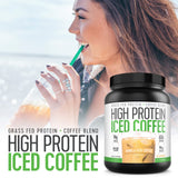 High Protein Iced Coffee listo para tomar, opción rápida para cualquier momento del día.
