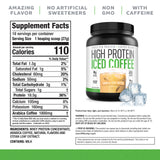 High Protein Iced Coffee en taza espumosa, ideal como snack pre-entreno.