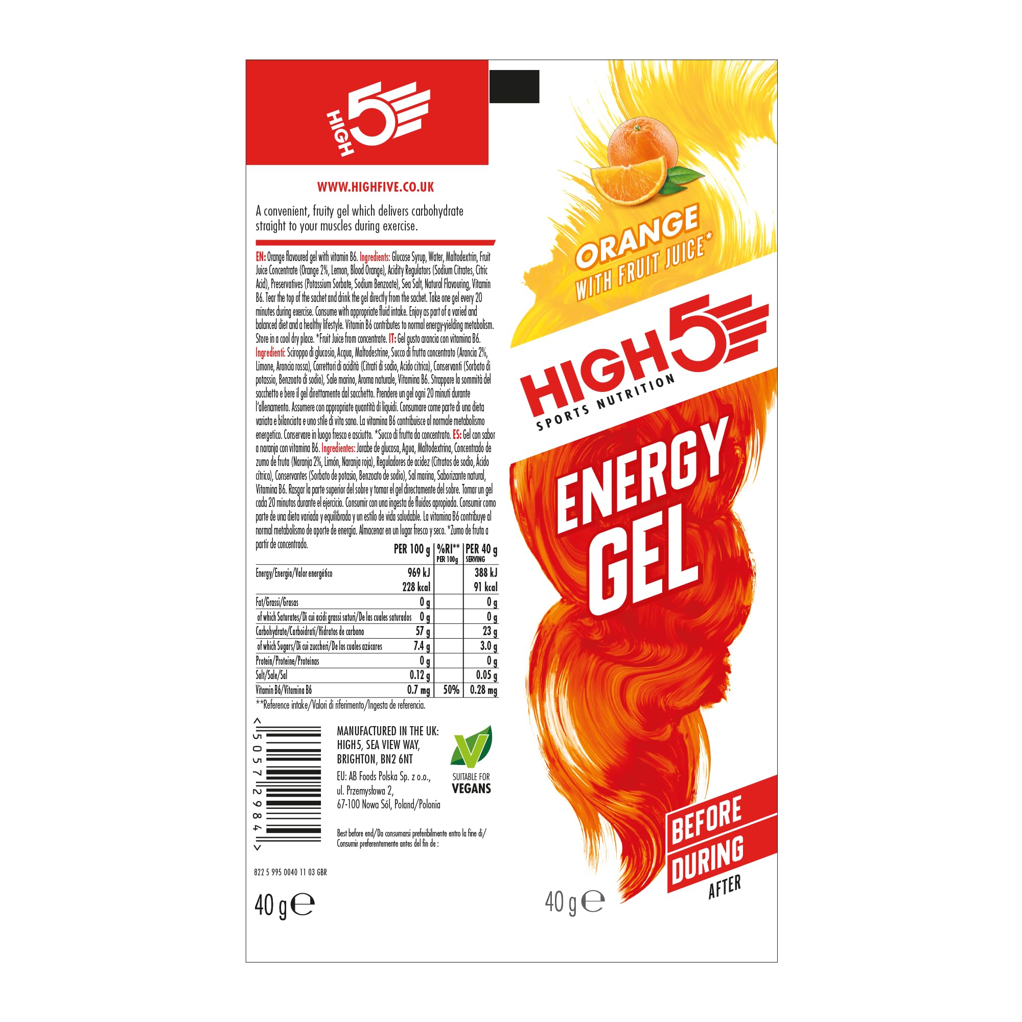 HIGH5 gel energético naranja jugosa sabor naranja para entrenar con energía.