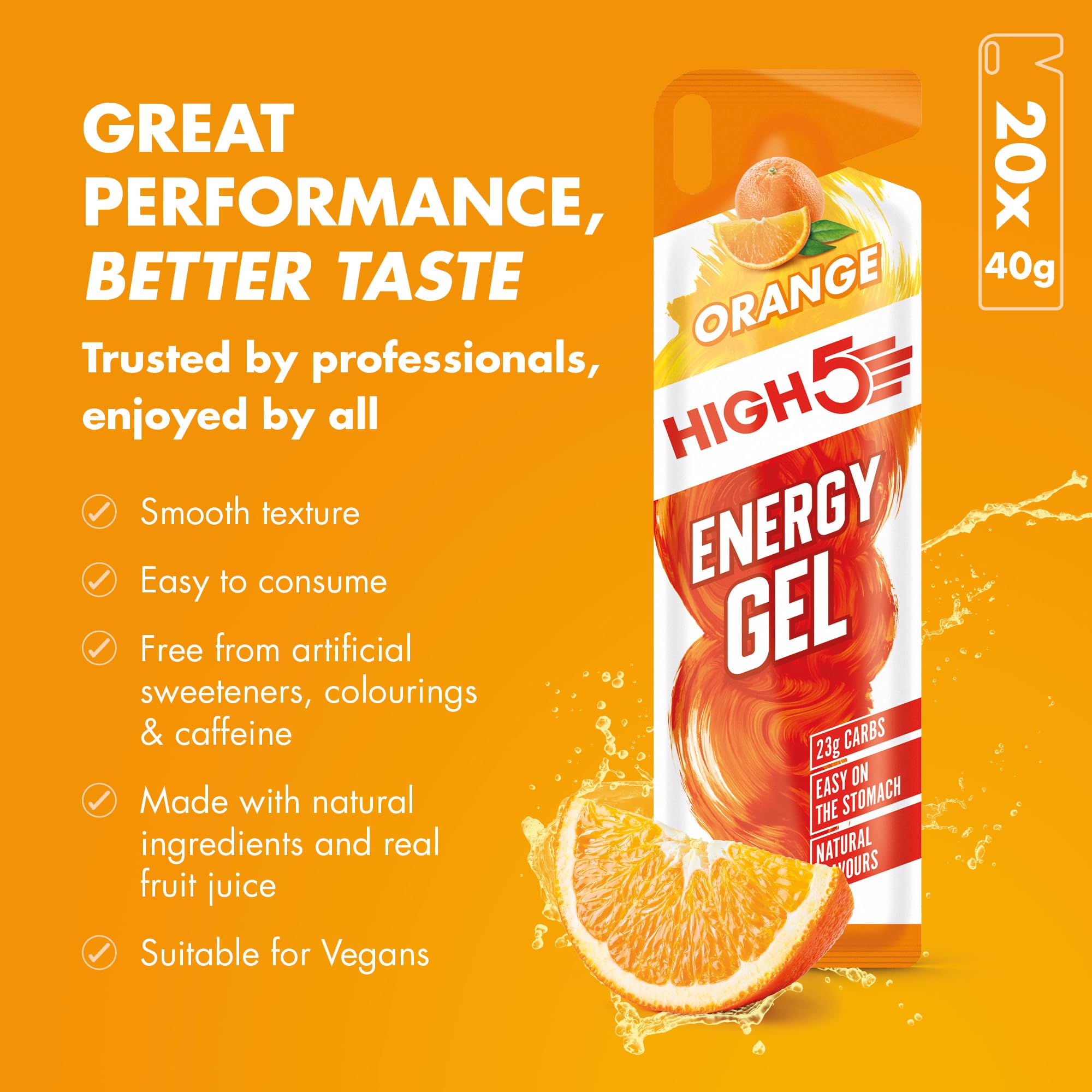 HIGH5 gel energético naranja jugosa textura suave y fácil de tragar.