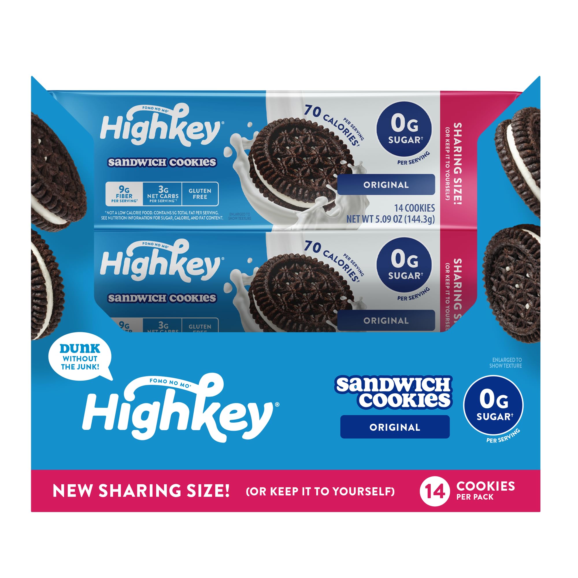 HighKey galletas cetogénicas chocolate crema, paquete ideal para snack bajo carbohidratos.