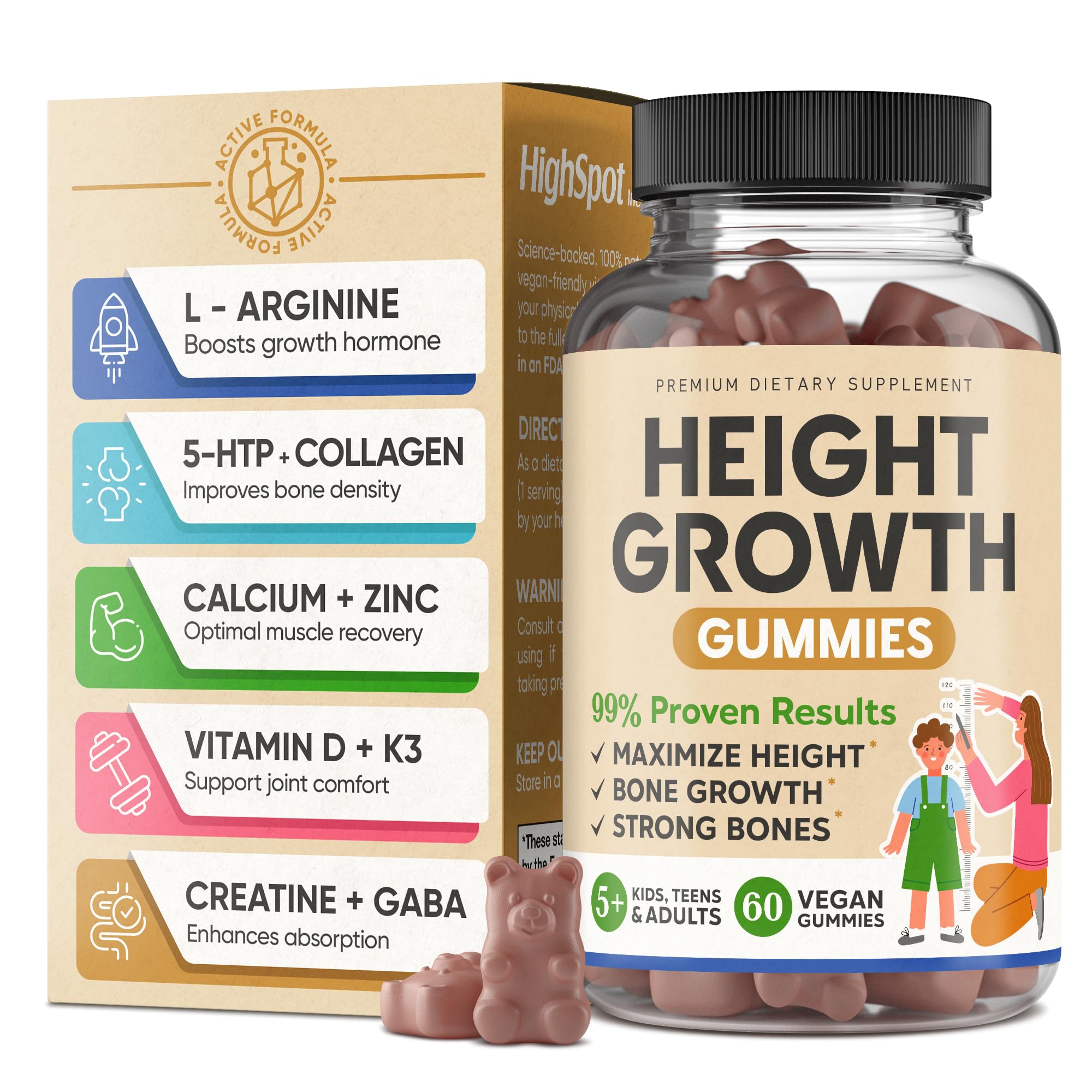 HighSpot Gomitas de crecimiento con calcio 100 mg para huesos fuertes