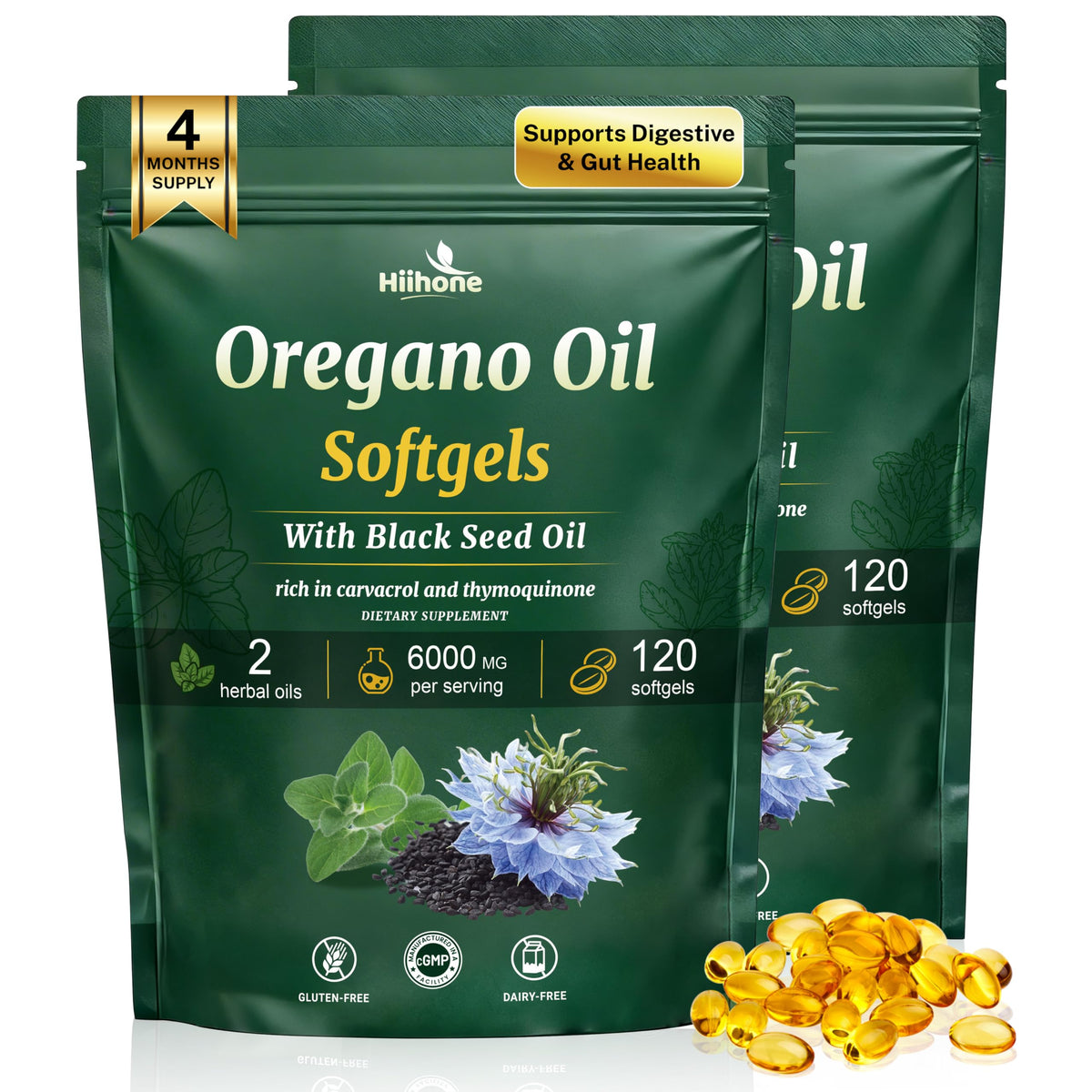 HIIHONE Aceite de Orégano Softgels: cápsulas fáciles de tragar para uso diario