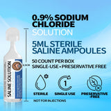Hiins aseo ocular seguro con solución salina estéril.