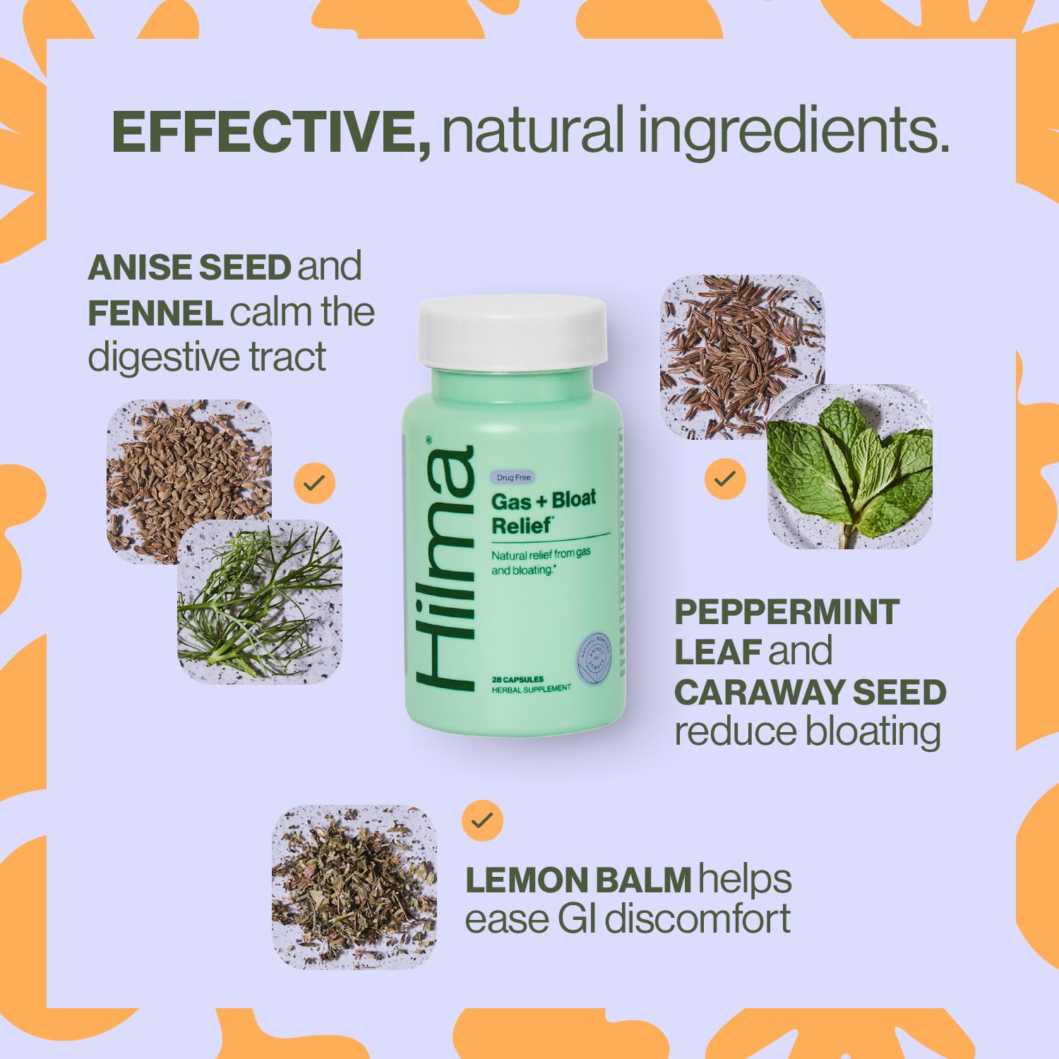 Hilma ingredientes orgánicos menta y hinojo para bienestar digestivo