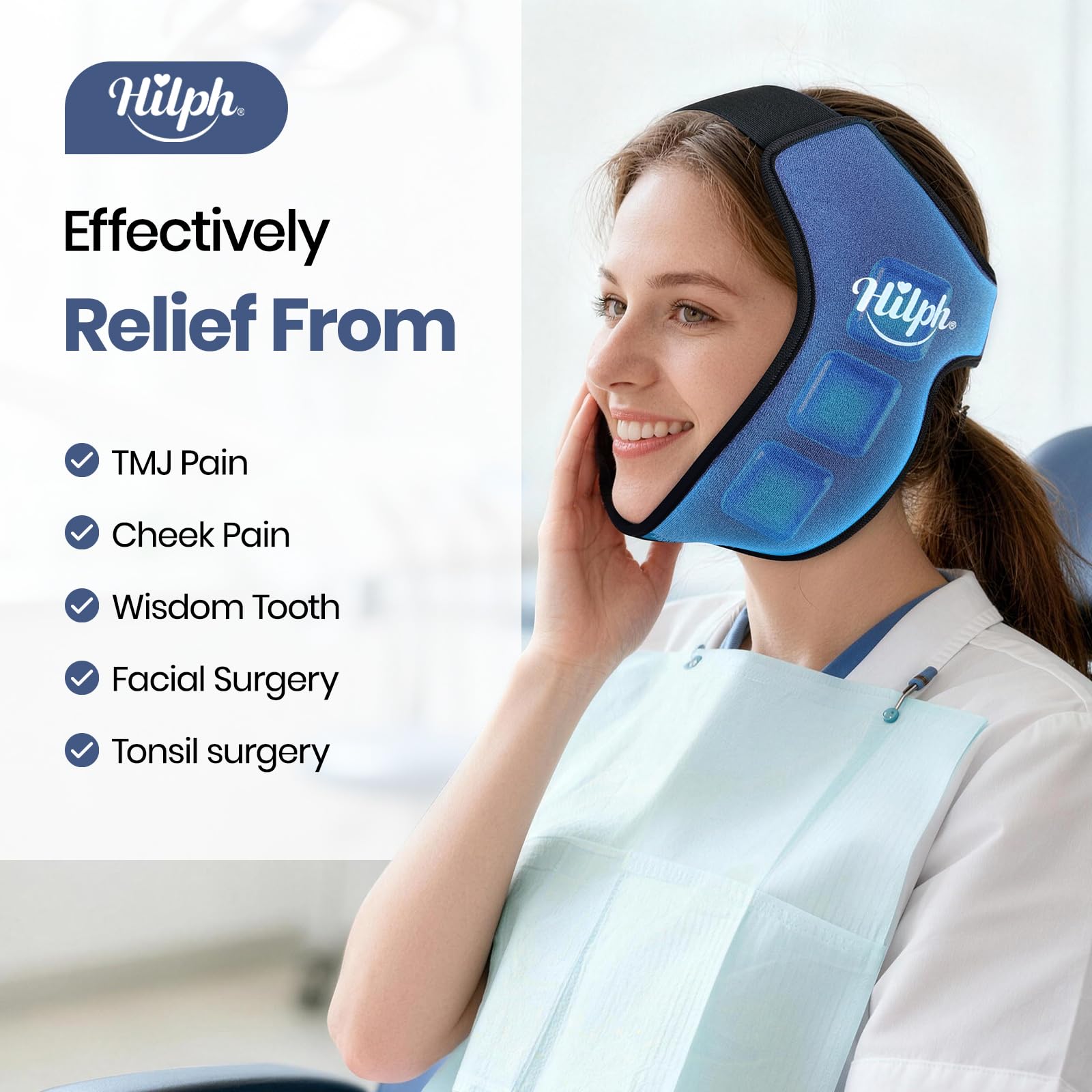 Hilph 3D Wisdom Teeth Ice Pack Wrap para recuperación postoperatoria, alivio cómodo