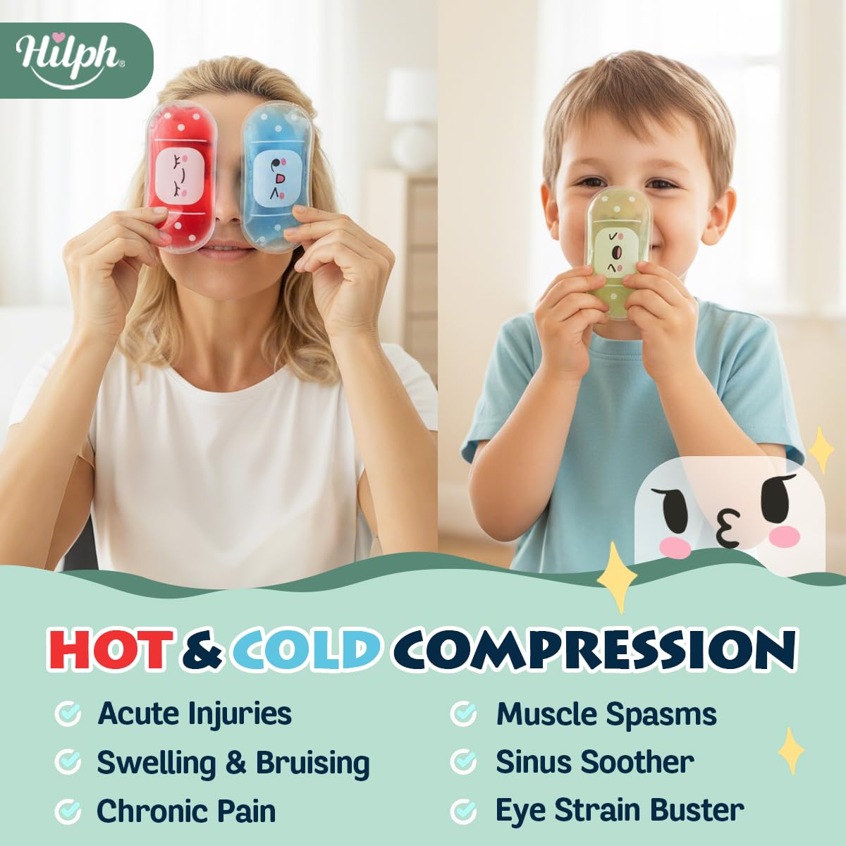 Hilph bolsitas con calor relajante para dolor dental y tensión sinusal.