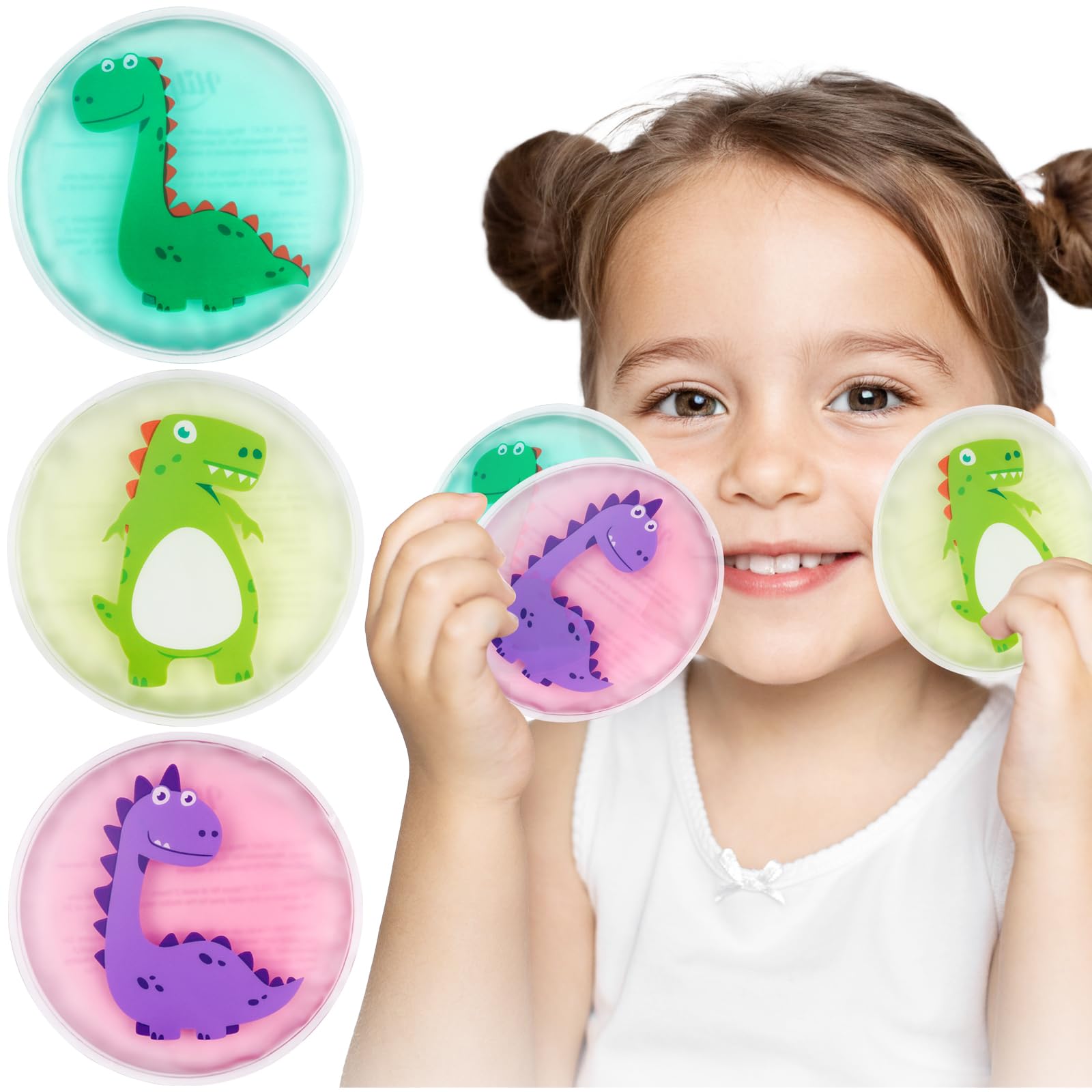 Hilph paquetes de hielo para niños con dinosaurios sonrientes, ideal para consolar golpes menores.