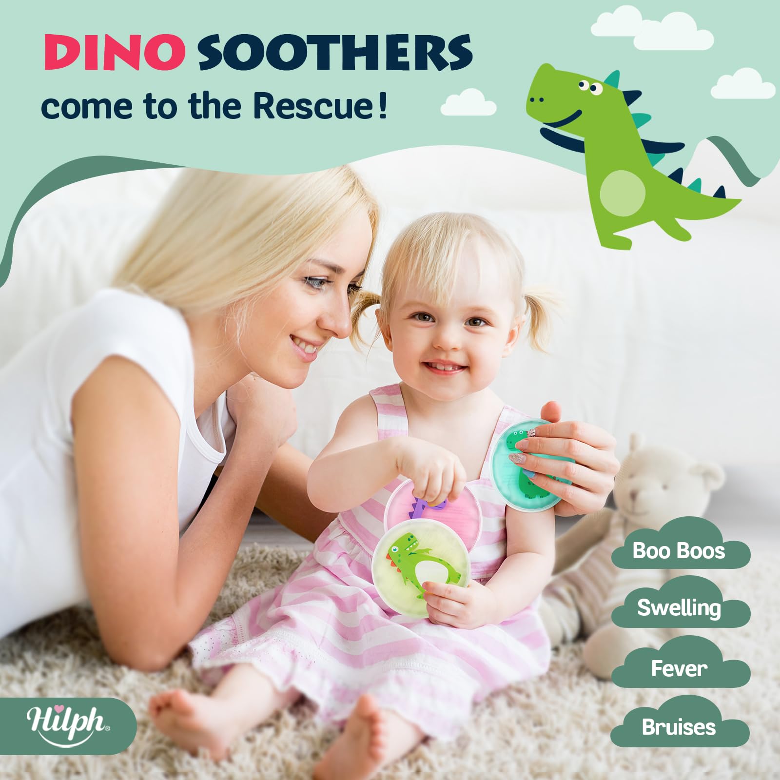 Hilph gel suave y flexible para niños, ajuste cómodo en rodillas y frente.