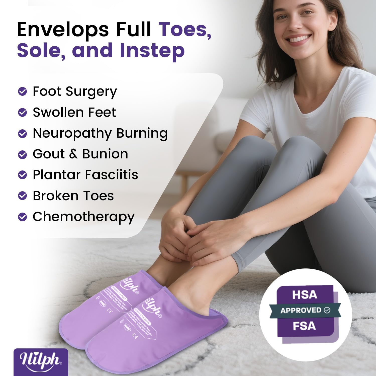 Hilph zapatillas con cobertura 360° para pie, apoyo completo al reposo.