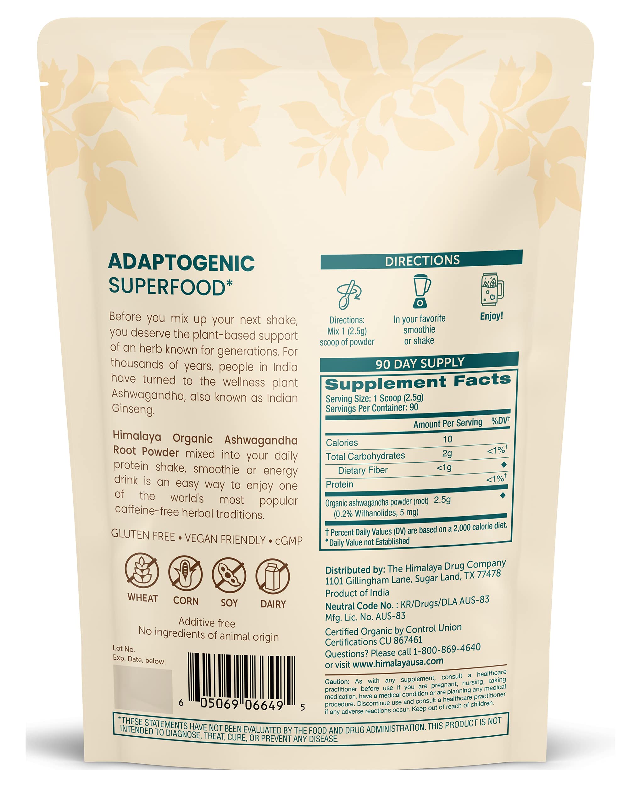 Himalaya Ashwagandha envase oscuro para conservar la potencia orgánica
