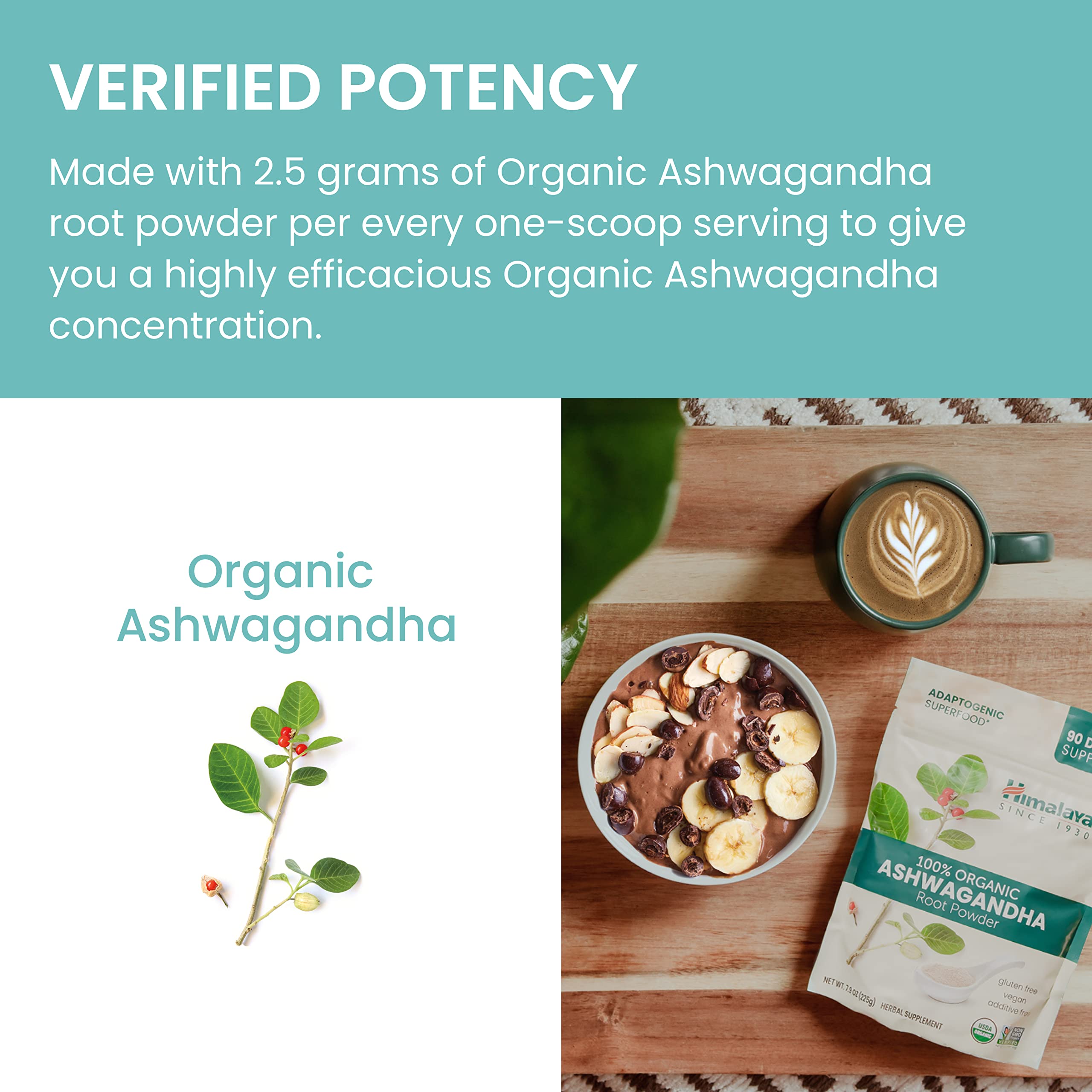 Himalaya Ashwagandha etiqueta orgánica y sin aditivos