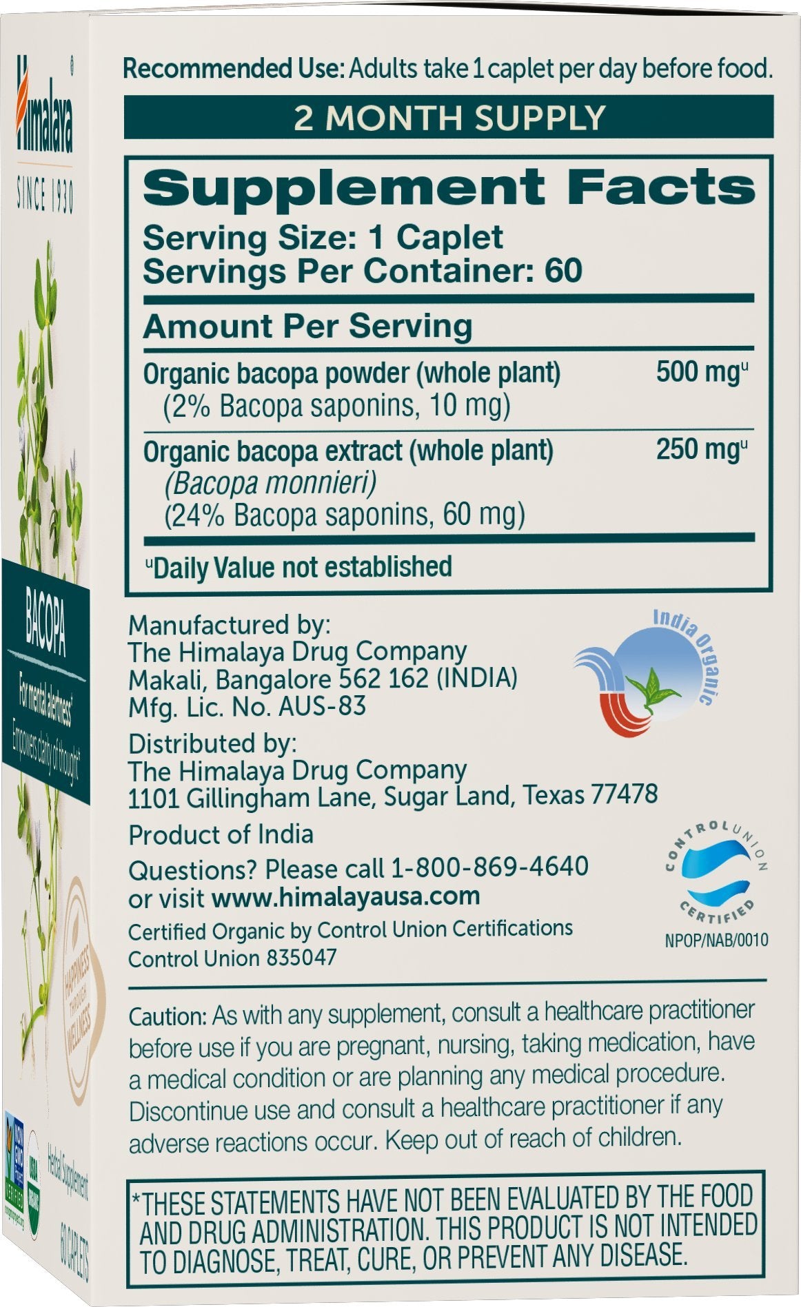 Caplets vegetales de Himalaya Bacopa Monnieri en manos para dosis diaria