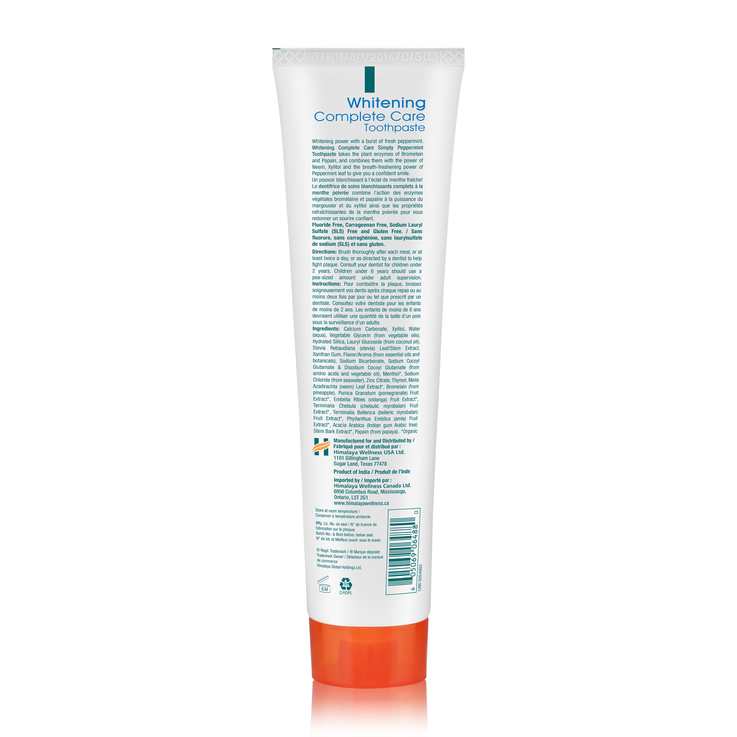 Pasta dentífrica Himalaya Botanique Complete Care sin fluoruro, aroma a menta fresca.