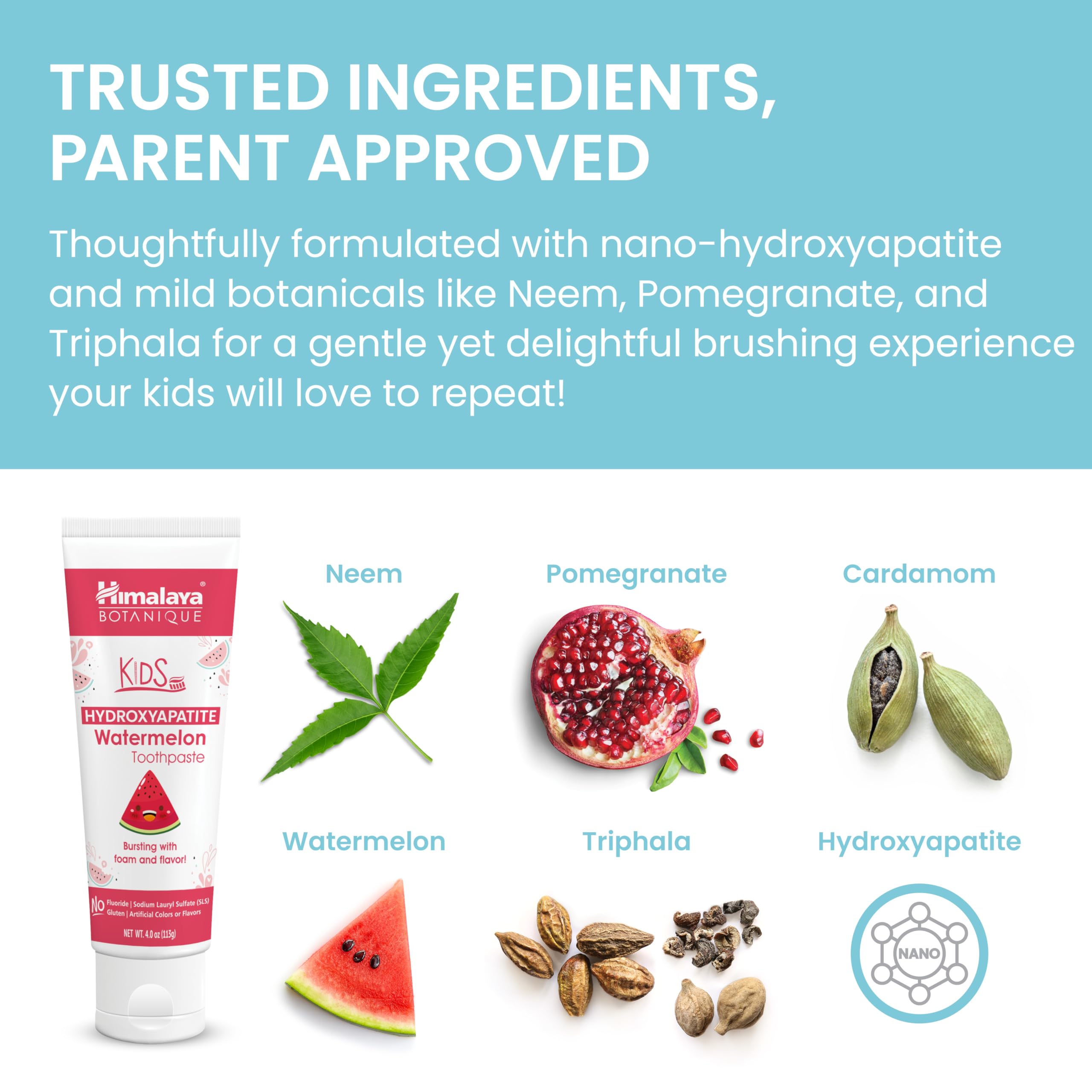Ingredientes herbolarios Neem y Triphala reforzando el ritual de cepillado.