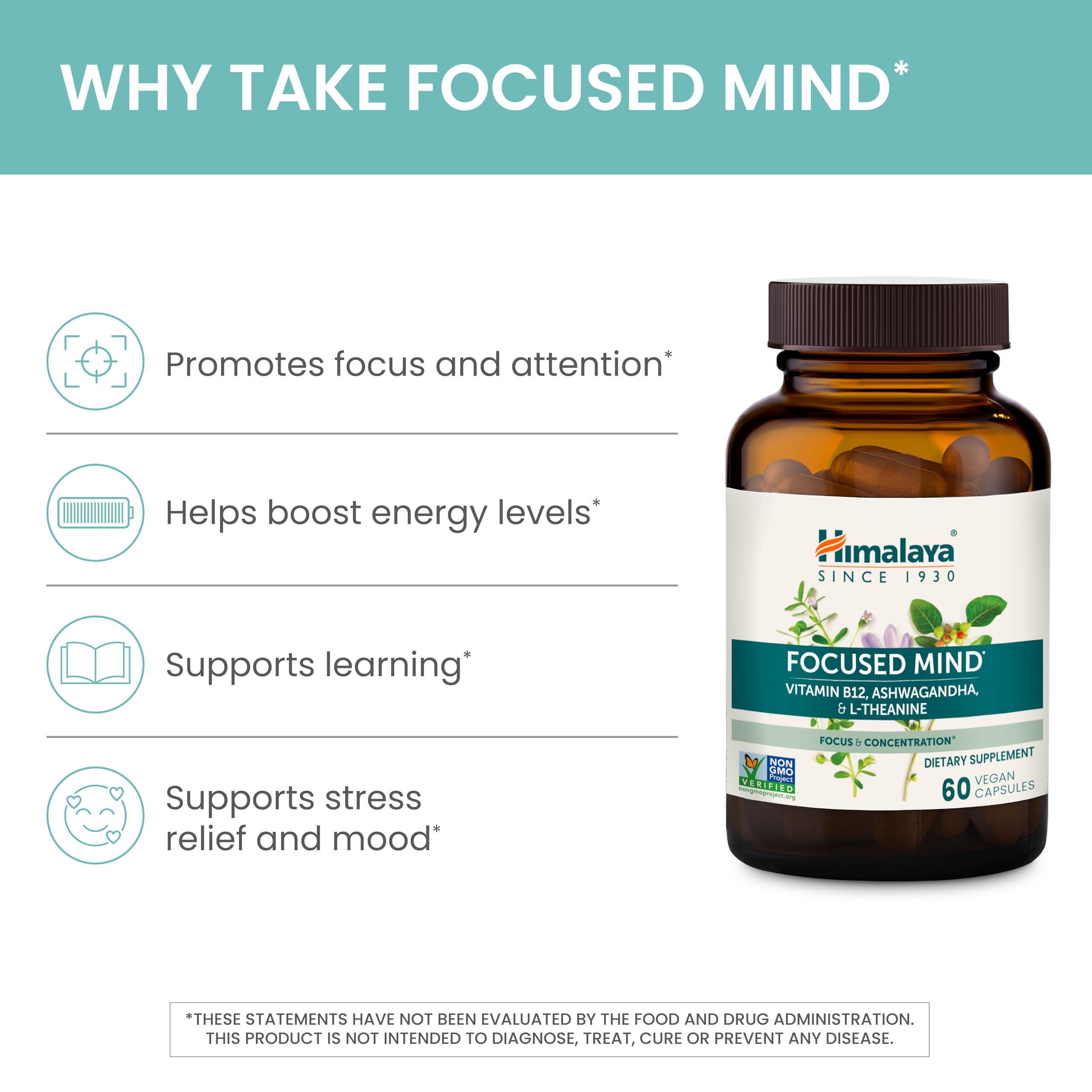 Himalaya Focused Mind: caja exterior mostrando branding y claridad mental.