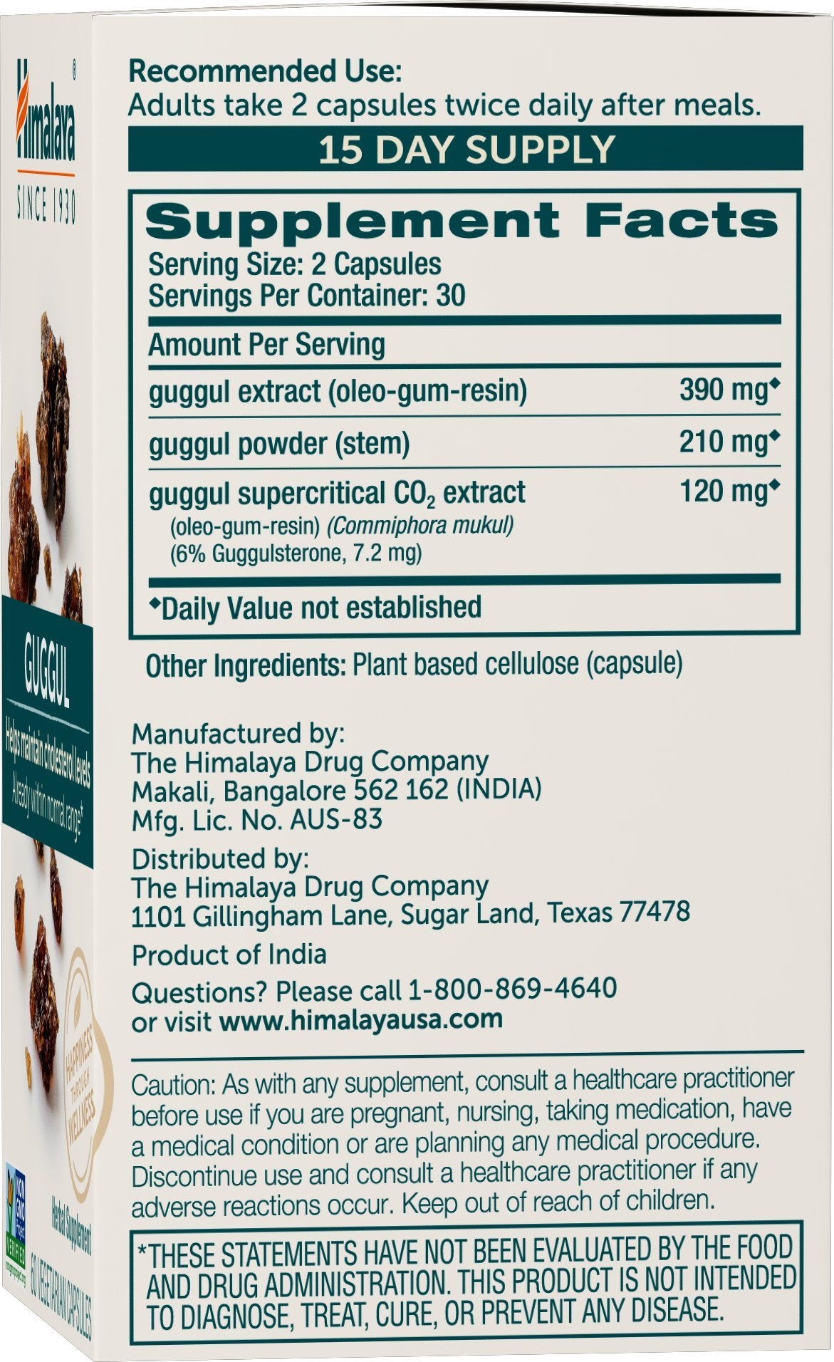 Himalaya Guggul etiqueta: información clara de ingredientes y beneficios