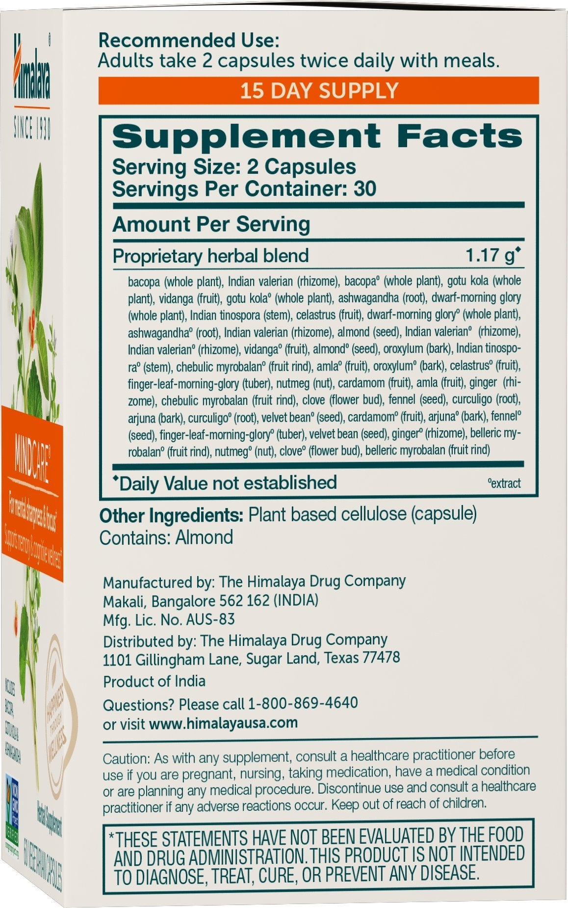 Himalaya MindCare cápsulas vistas, fórmula herbal para claridad mental