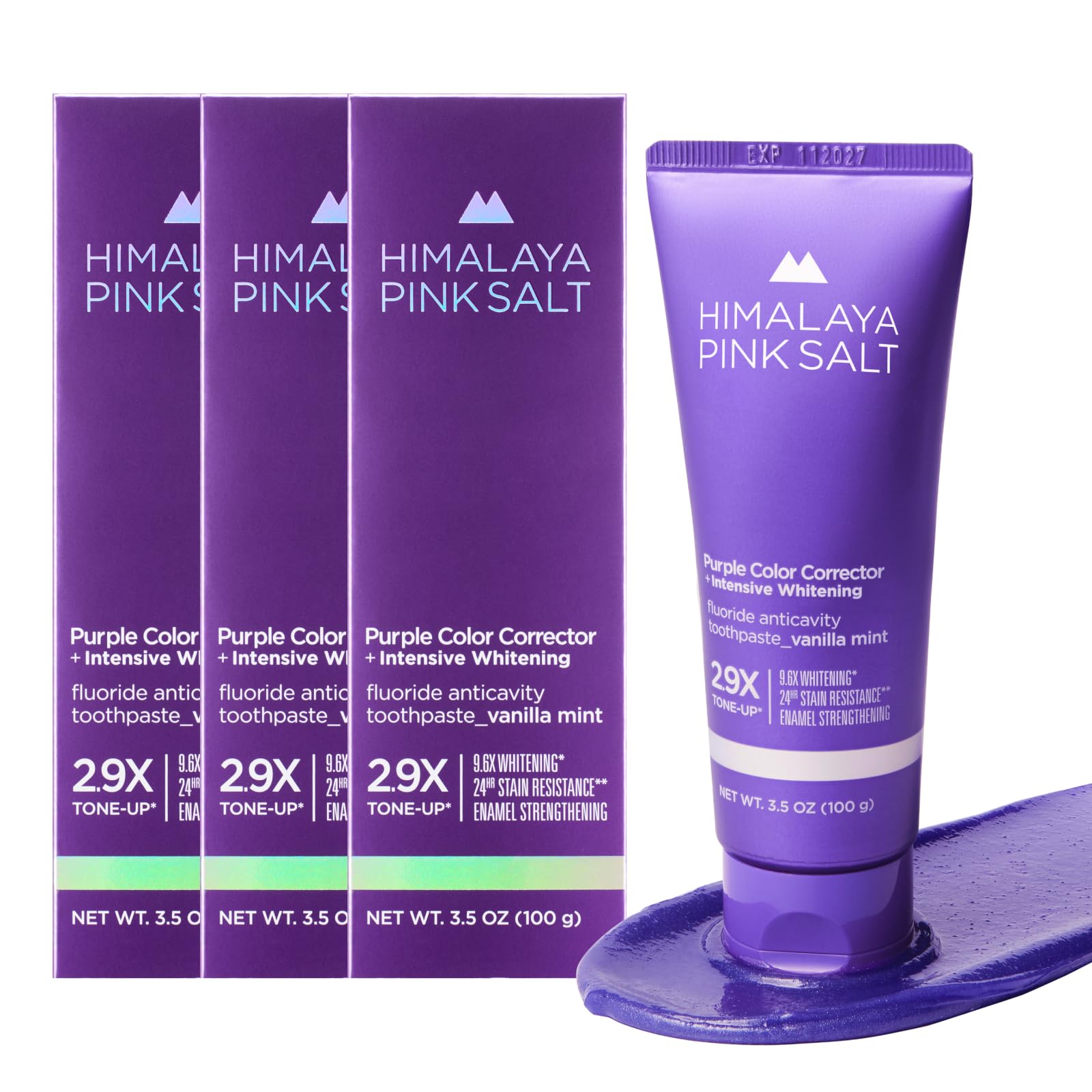 Pasta dental morada HIMALAYA PINKSALT, tubo 3-5oz para aliento fresco diario.
