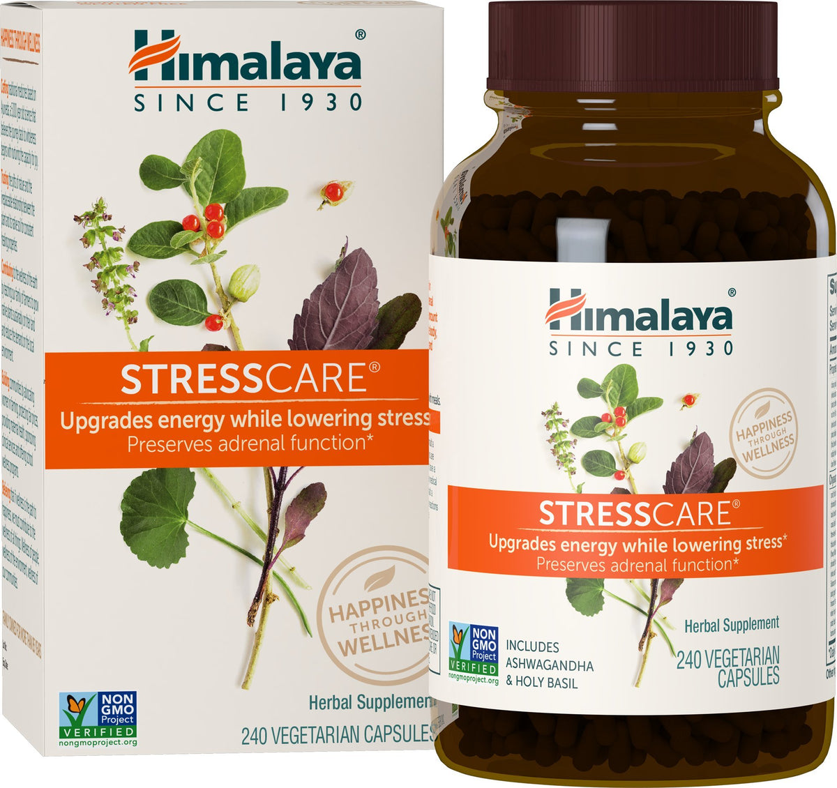 Himalaya StressCare: botella de cápsulas para relajación diaria.