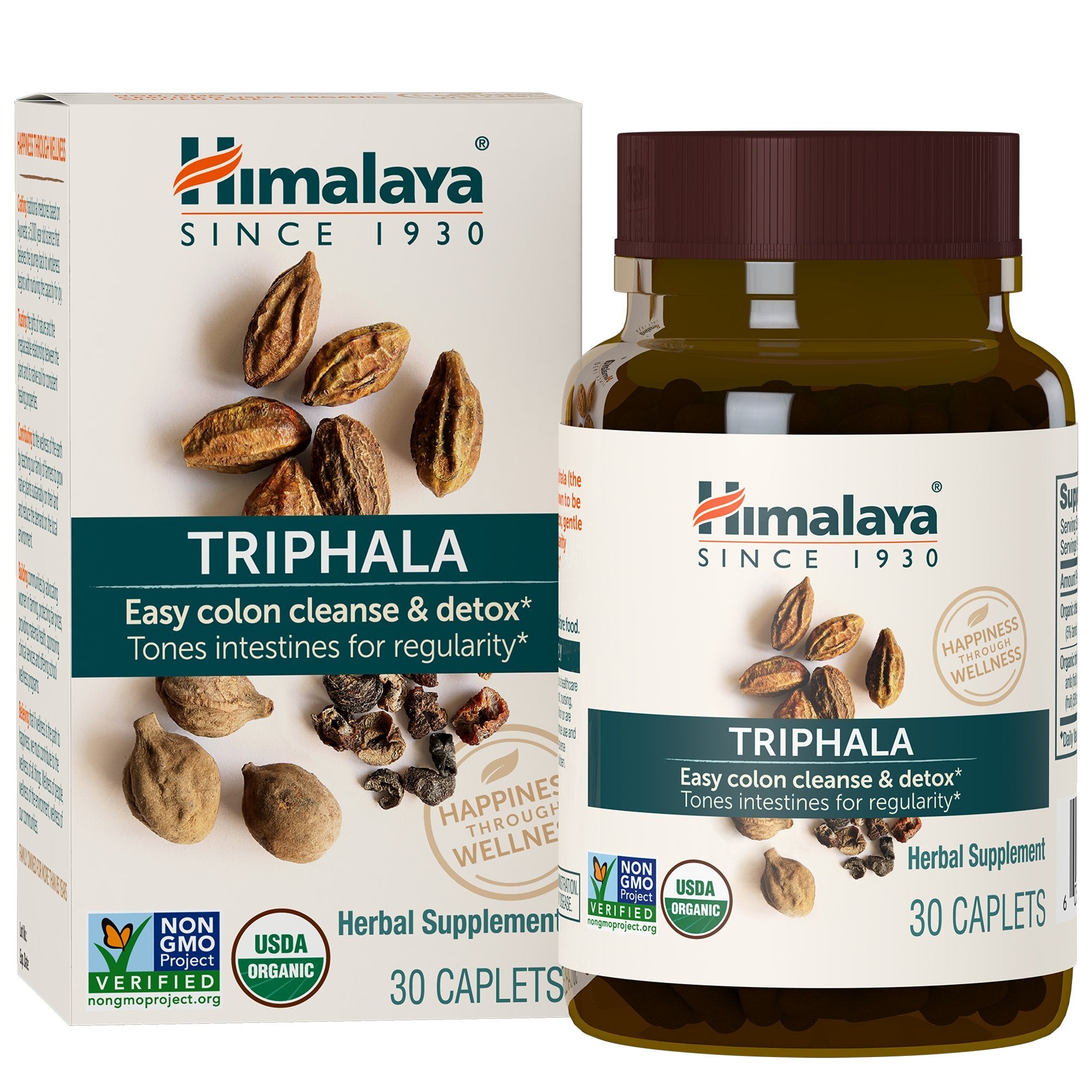Himalaya Triphala: bote-caplets para apoyo digestivo diario.