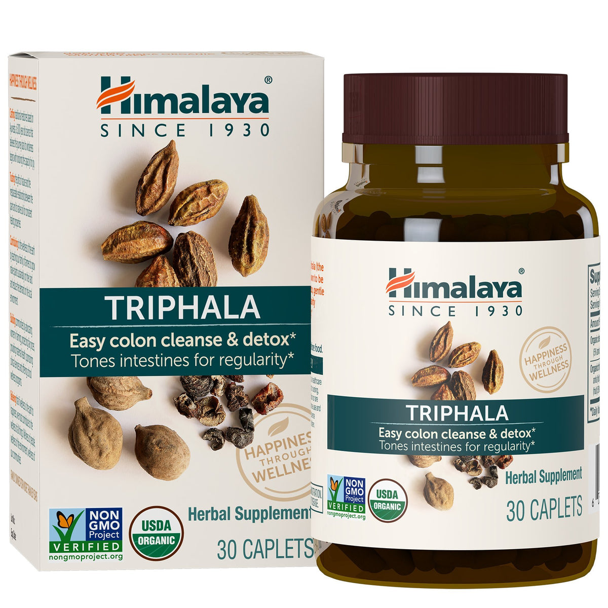Himalaya Triphala: bote-caplets para apoyo digestivo diario.