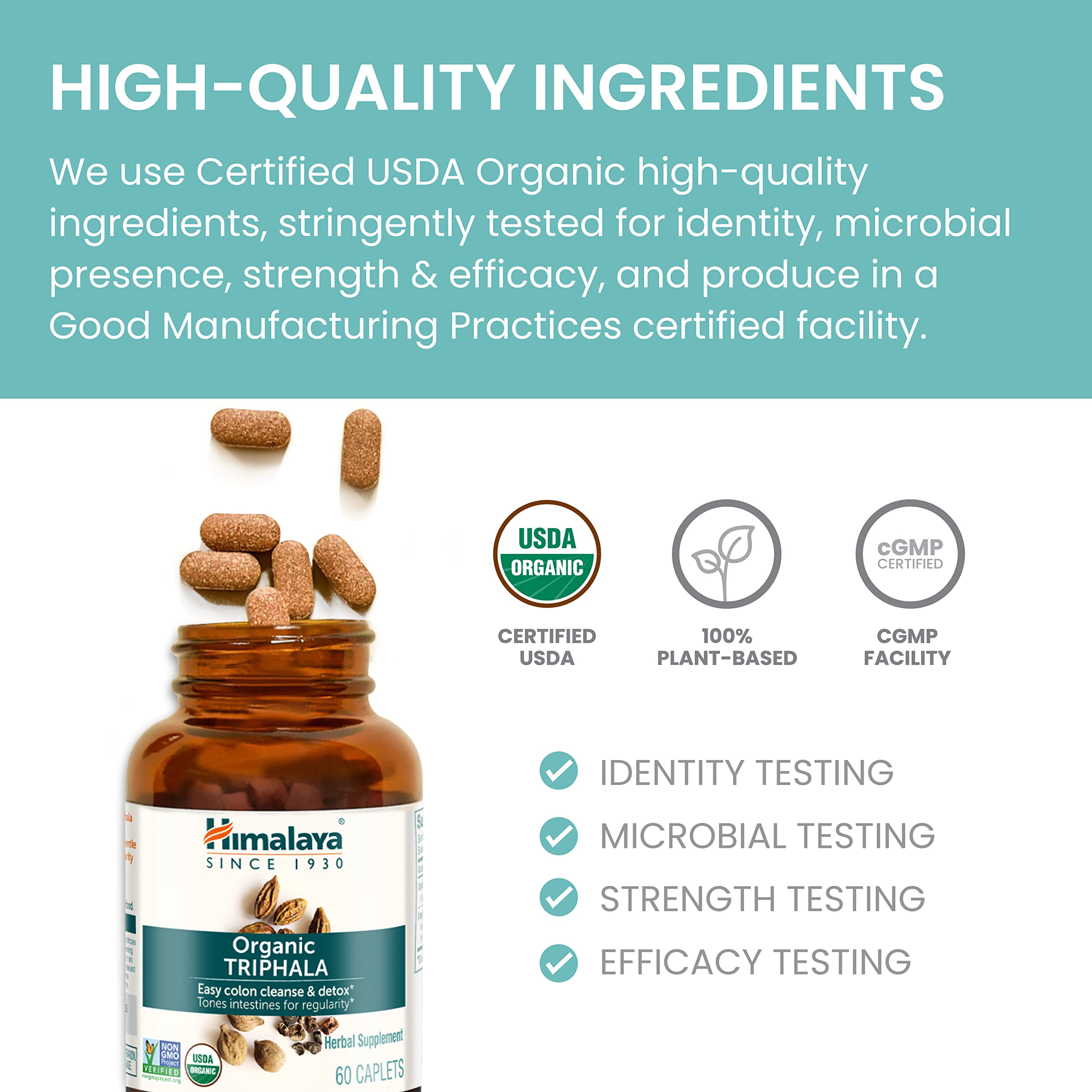 Logotipo vegano en Himalaya Triphala, opción libre de productos animales.