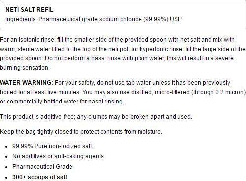 Himalayan Chandra Neti Pot sal granulado, ideal para preparar soluciones suaves.