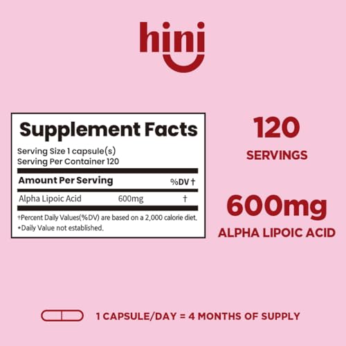 HINI ácido alfa-lipoico 600 mg cápsulas, uso diario para bienestar diario