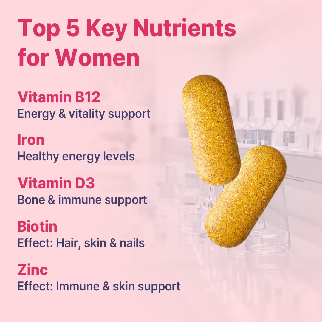 HINI multivitamínico para mujer, lista de ingredientes clave para cubrir vacíos.