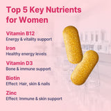 HINI multivitamínico para mujer, lista de ingredientes clave para cubrir vacíos.