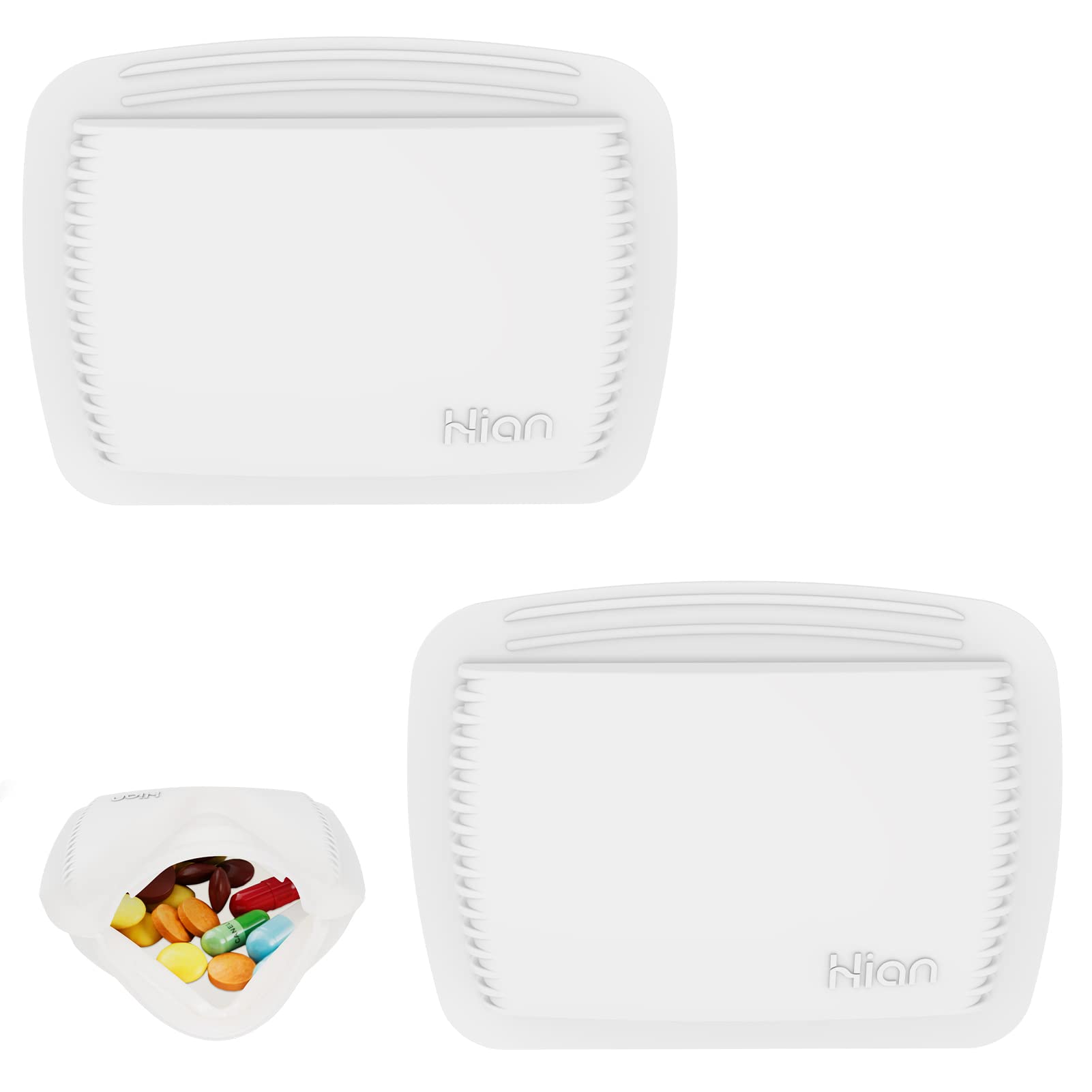 Bolsa de píldoras Hion compacta blanca, ideal para llevar medicinas diarias.