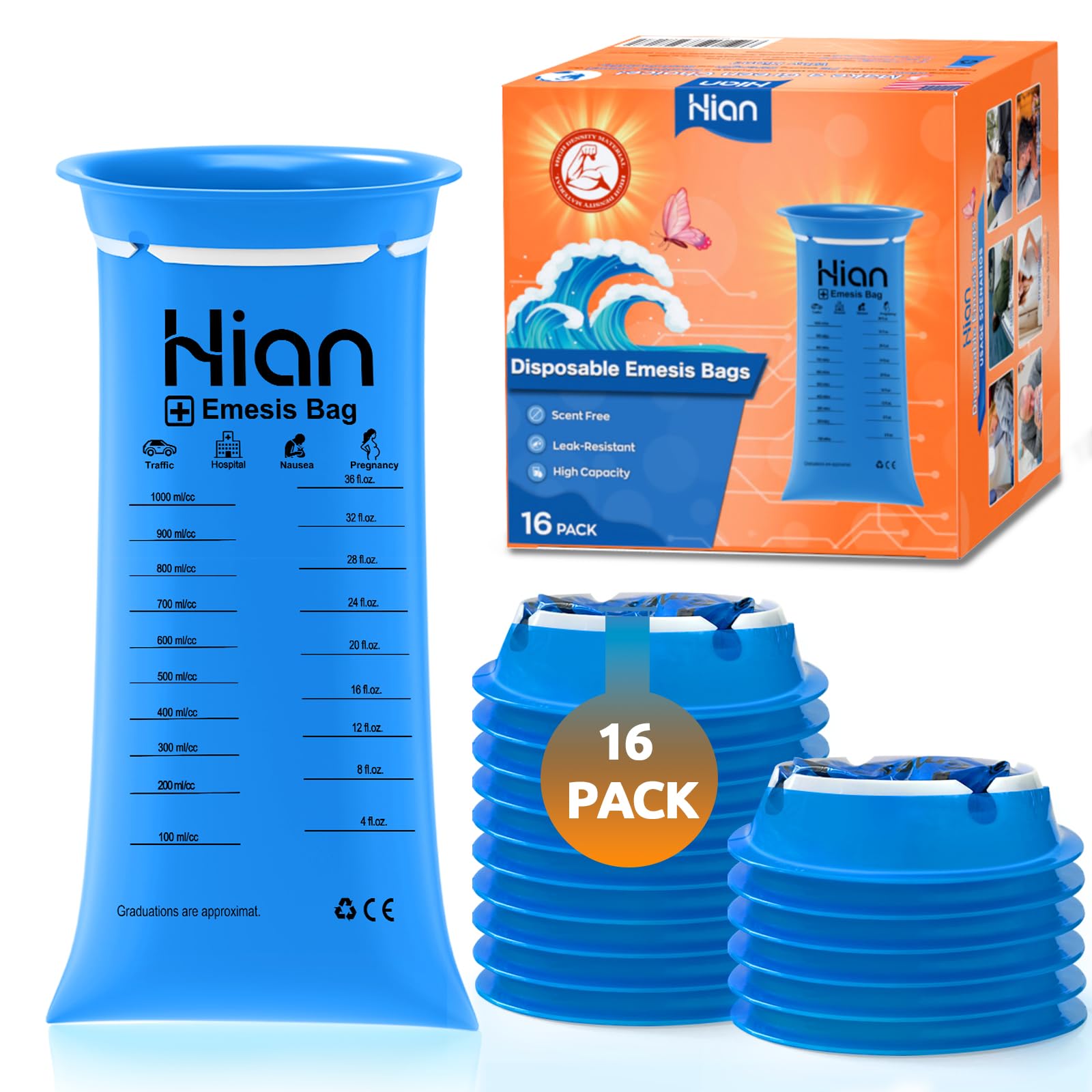 Hion bolsas vomito-desechables con cierre de aro para evitar derrames durante viajes