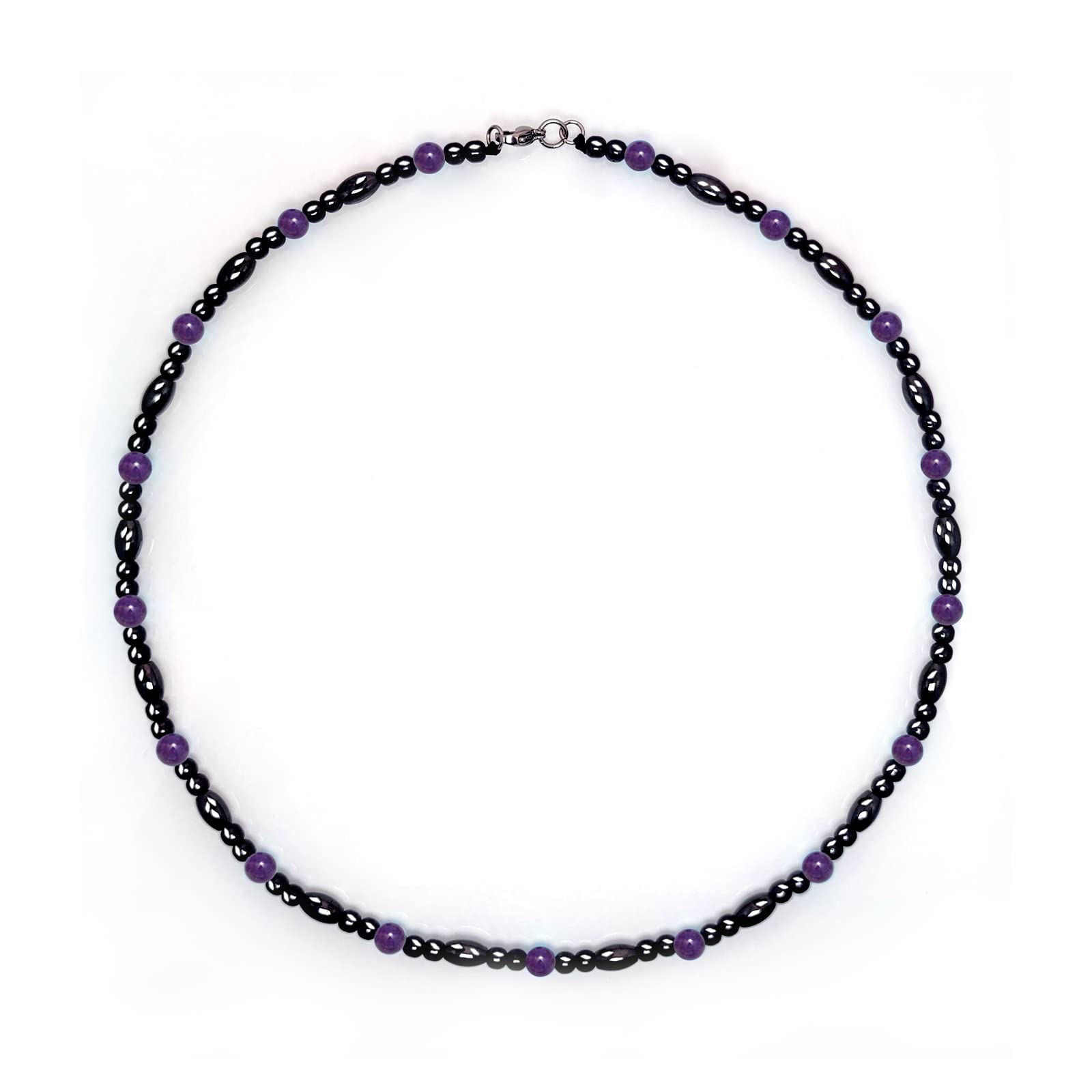 Collar magnético Hion en obsidiana negra y amatista morada con hematita, ideal para uso diario