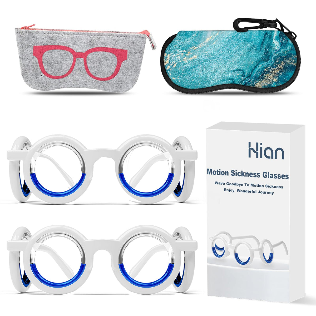Gafas Hion en vista frontal para mareo, alivio visual sin medicamentos