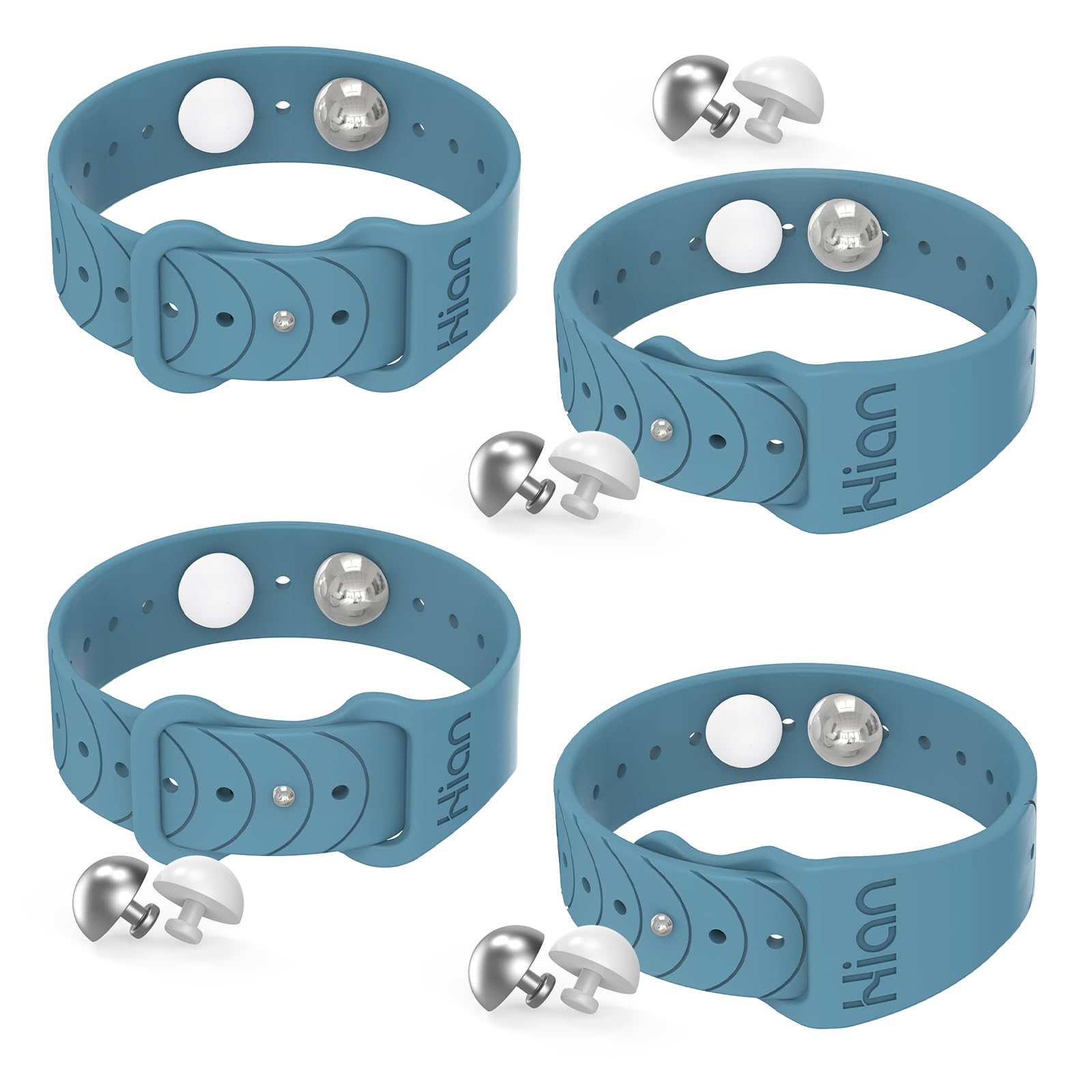 Pulseras Hion para mareo, dos pares azules listos para viaje.