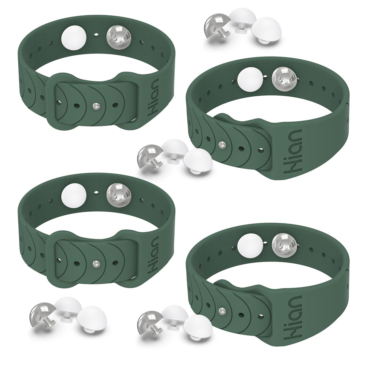 Pulseras Hion para mareo en verde pino, alivio suave durante viajes.